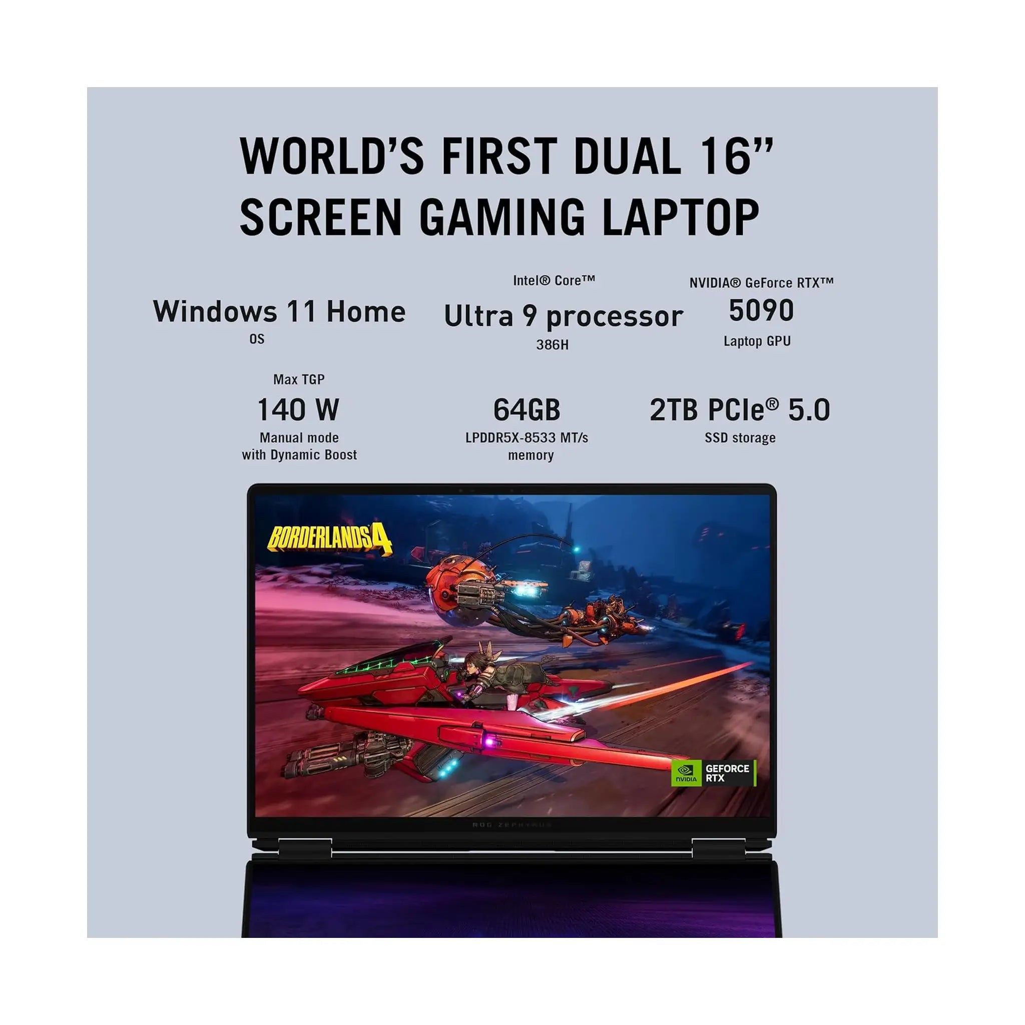 ASUS ROG Zephyrus Duo 16 GX651AX (2026) – Dual 16" 3K 120Hz OLED, Core Ultra 9 386H, 64GB RAM, 2TB SSD, RTX 5090 24GB, Windows 11, Stellar Grey