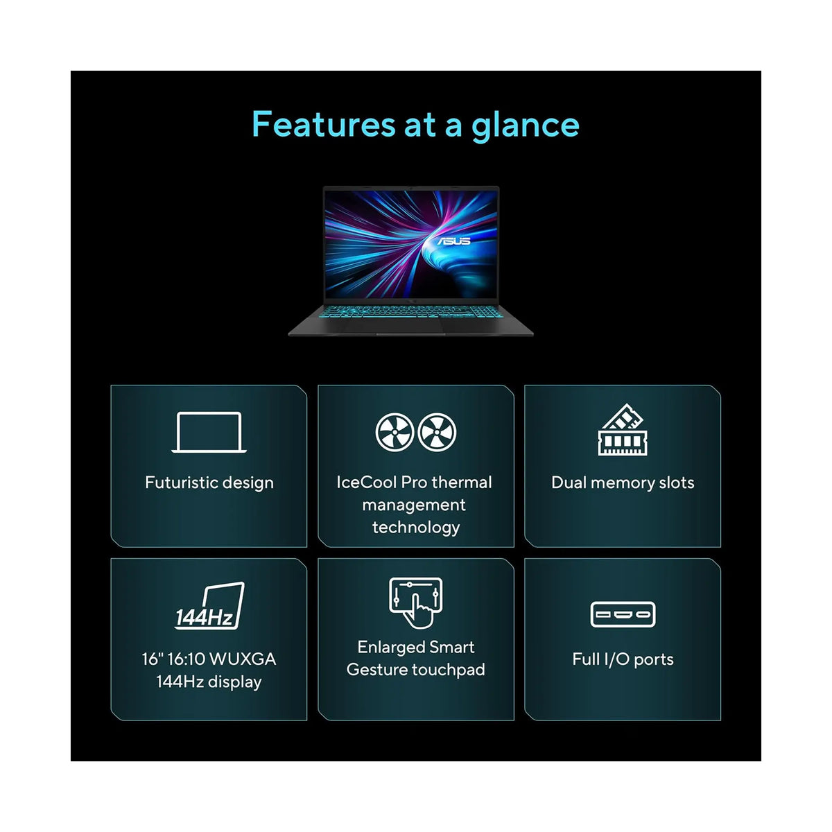 ASUS V16 Gaming Laptop – 16" WUXGA 144Hz, Intel Core 7 240H, GeForce RTX 3050, 16GB RAM, 512GB SSD, Windows 11
