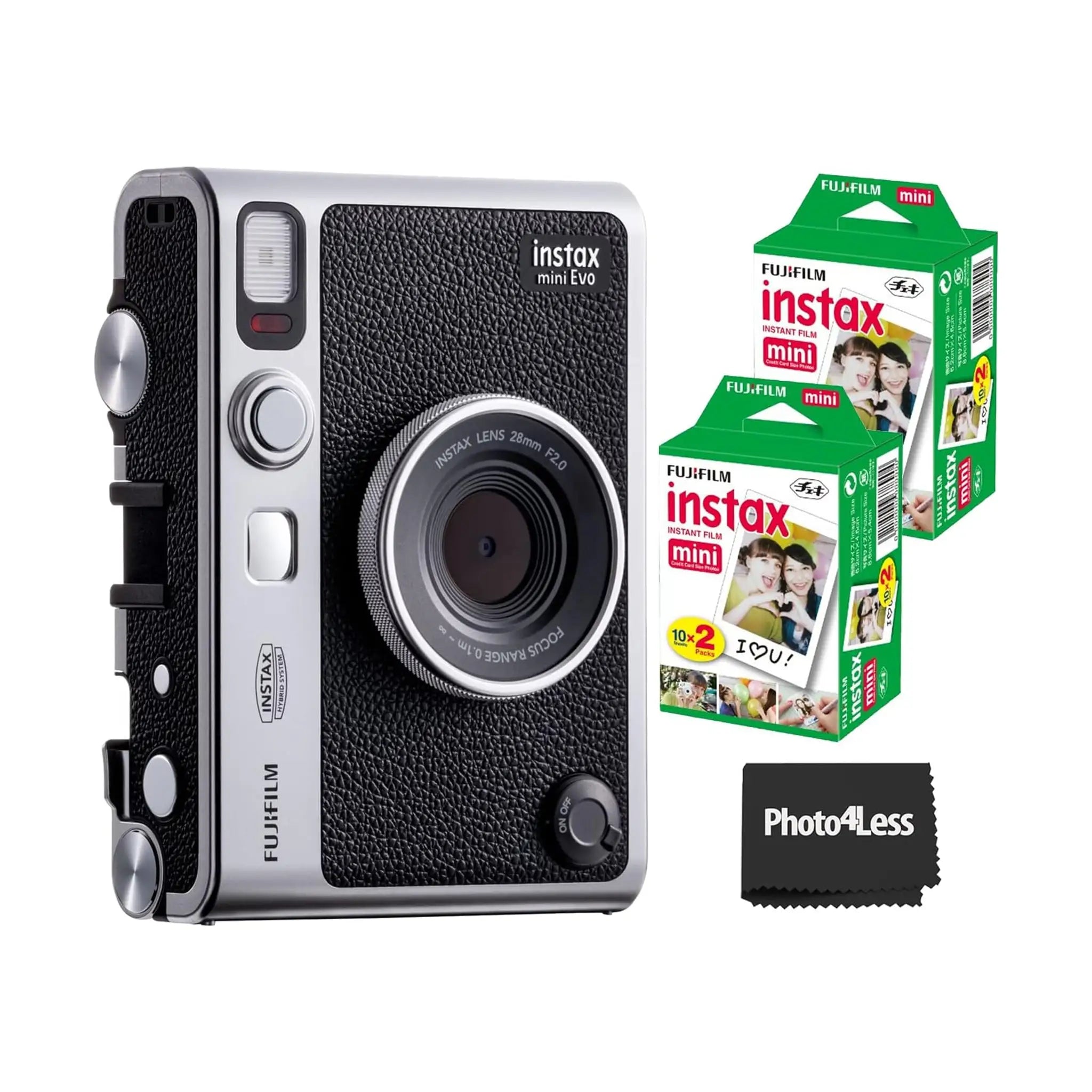 Fujifilm Instax Mini Evo Hybrid Instant Camera Bundle – Black, with 2x Mini Twin Pack Film