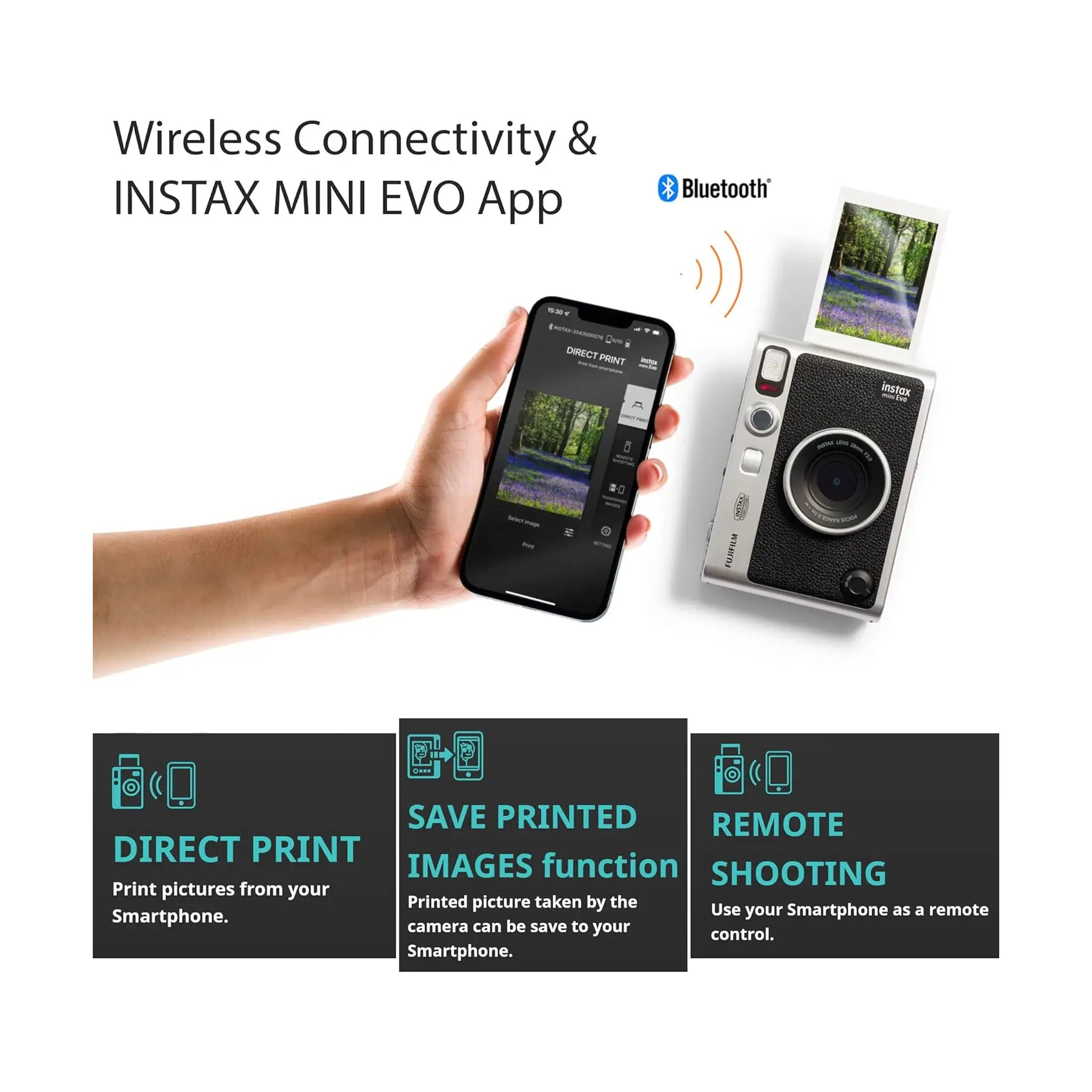 Fujifilm Instax Mini Evo Hybrid Instant Camera Bundle – Black, with 2x Mini Twin Pack Film