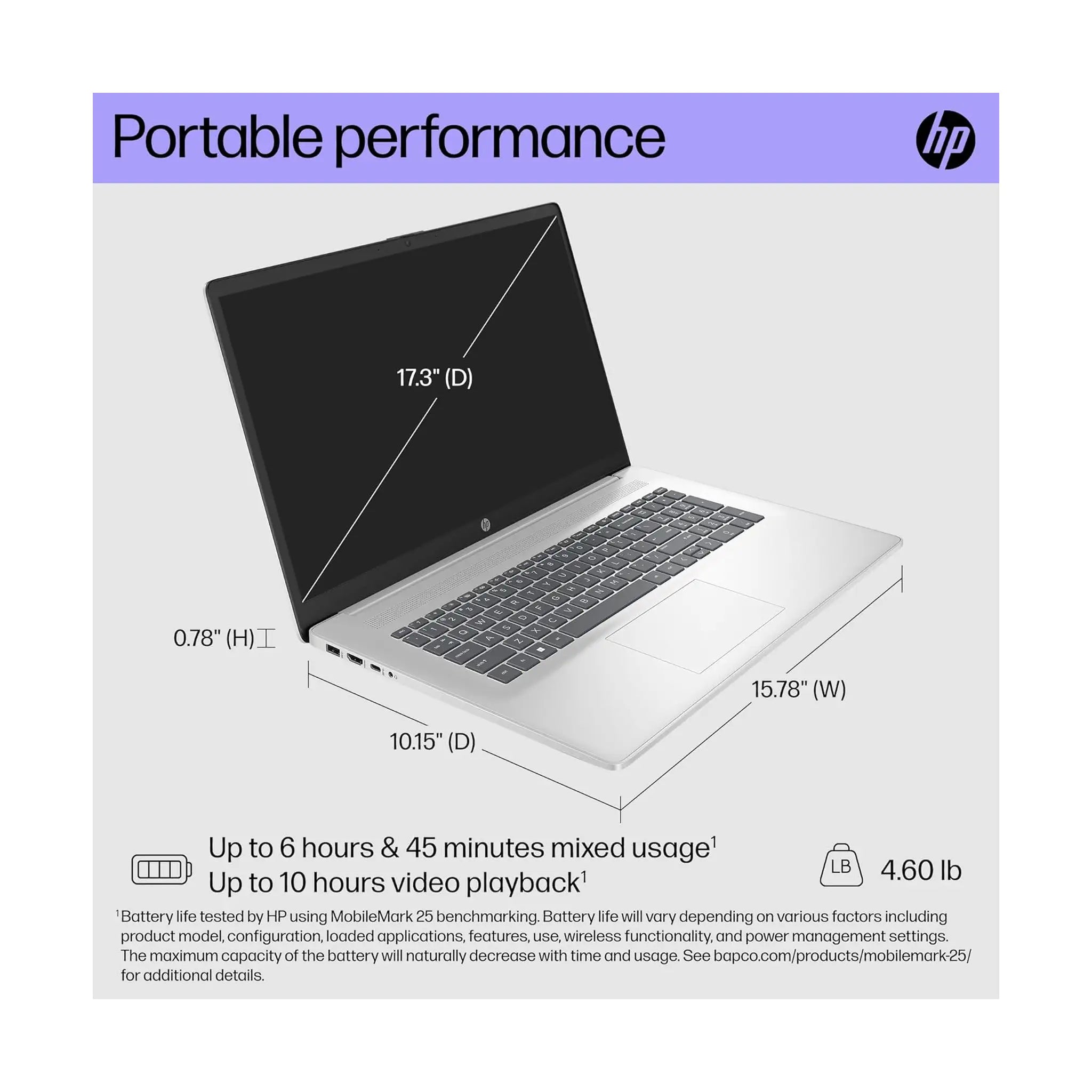 HP 17.3" Laptop – FHD, Intel Core 5 120U, 16GB RAM, 512GB SSD, Windows 11