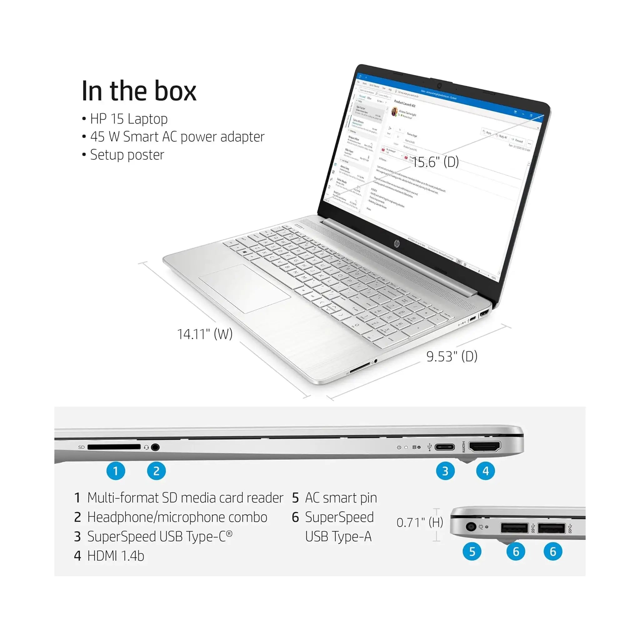 HP (2022) Laptop – 15.6" HD, Intel i3-1115G4, 8GB RAM, 256GB SSD, Windows 11 S