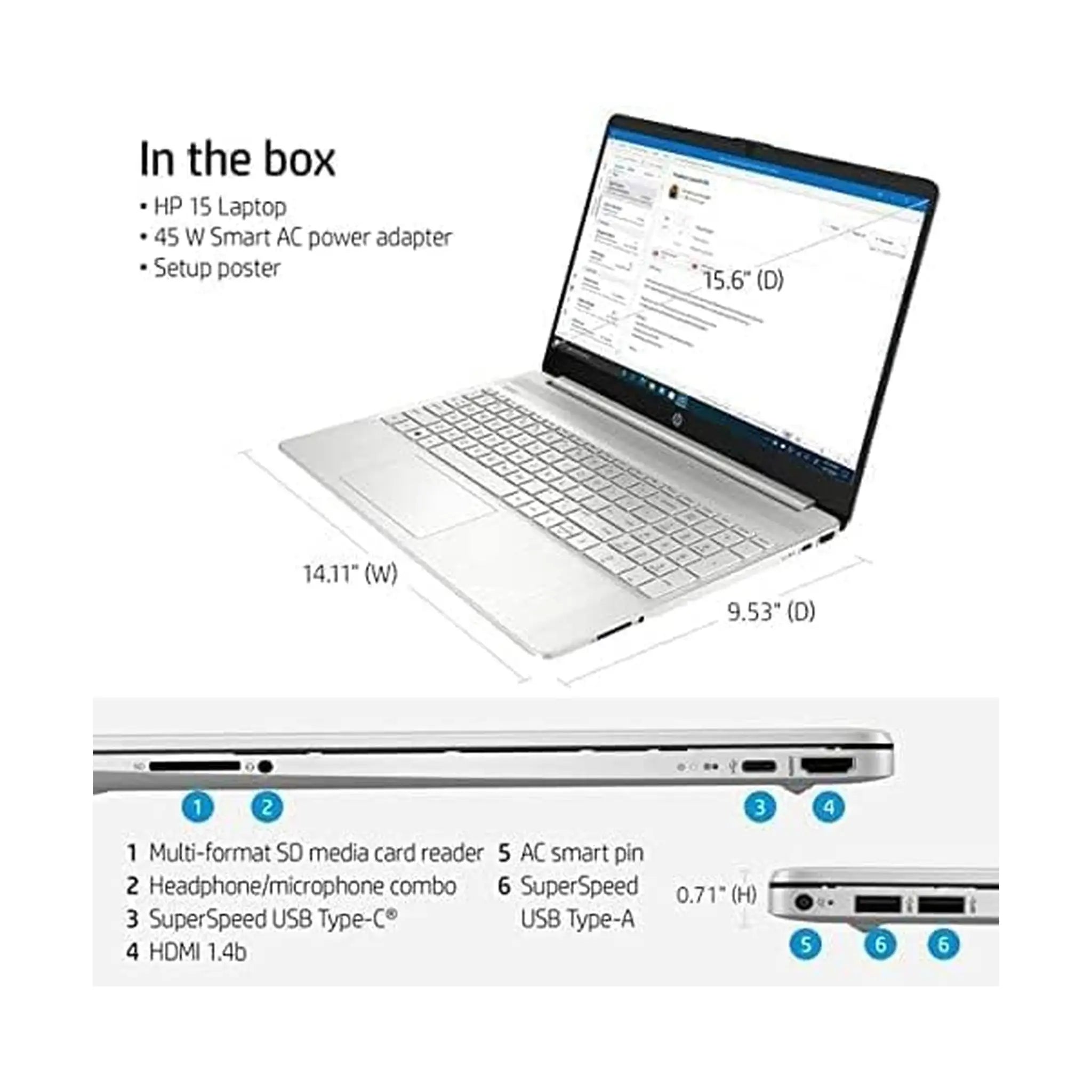 HP 15.6" (2022) Laptop – HD, Intel Core i3-1115G4 (2 core), 16GB RAM, 256GB SSD, Windows 11