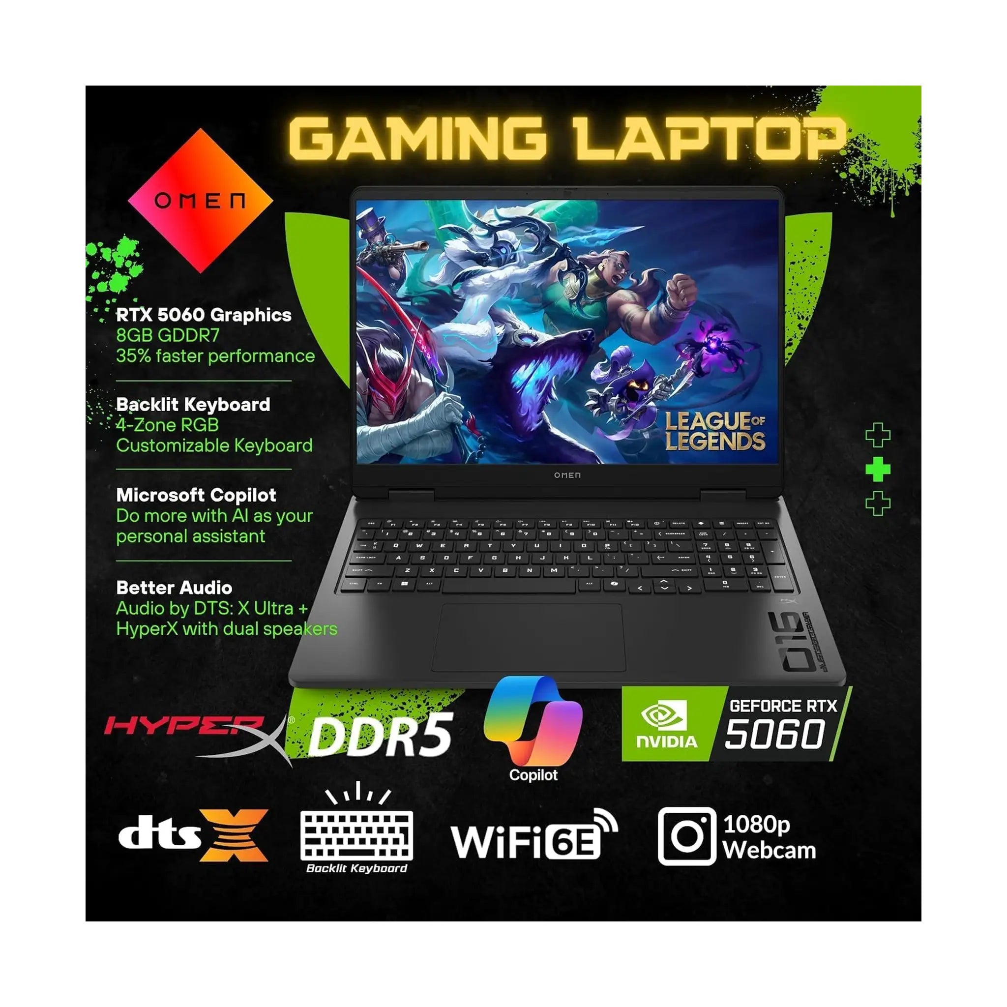 HP OMEN 16 Gaming (2025) Laptop – 16" FHD 144Hz, AMD Ryzen 9 8940HX, RTX 5060, 16GB RAM, 512GB SSD, Windows 11