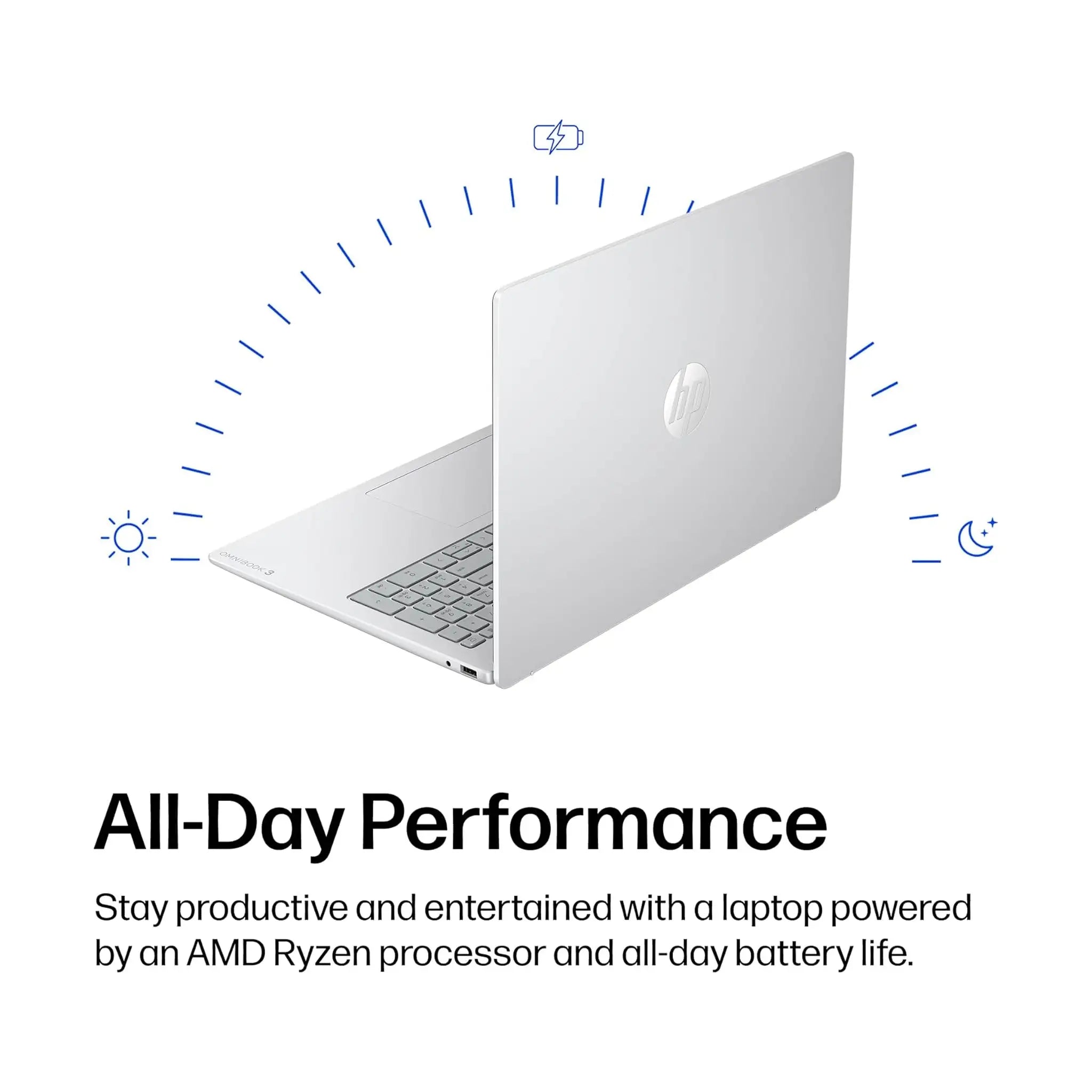 HP OmniBook 3 (2025) Laptop – 16" 2K Touch, AMD Ryzen 5 40, 16GB RAM, 256GB SSD, Radeon 610M, Windows 11 Home, Glacier Silver