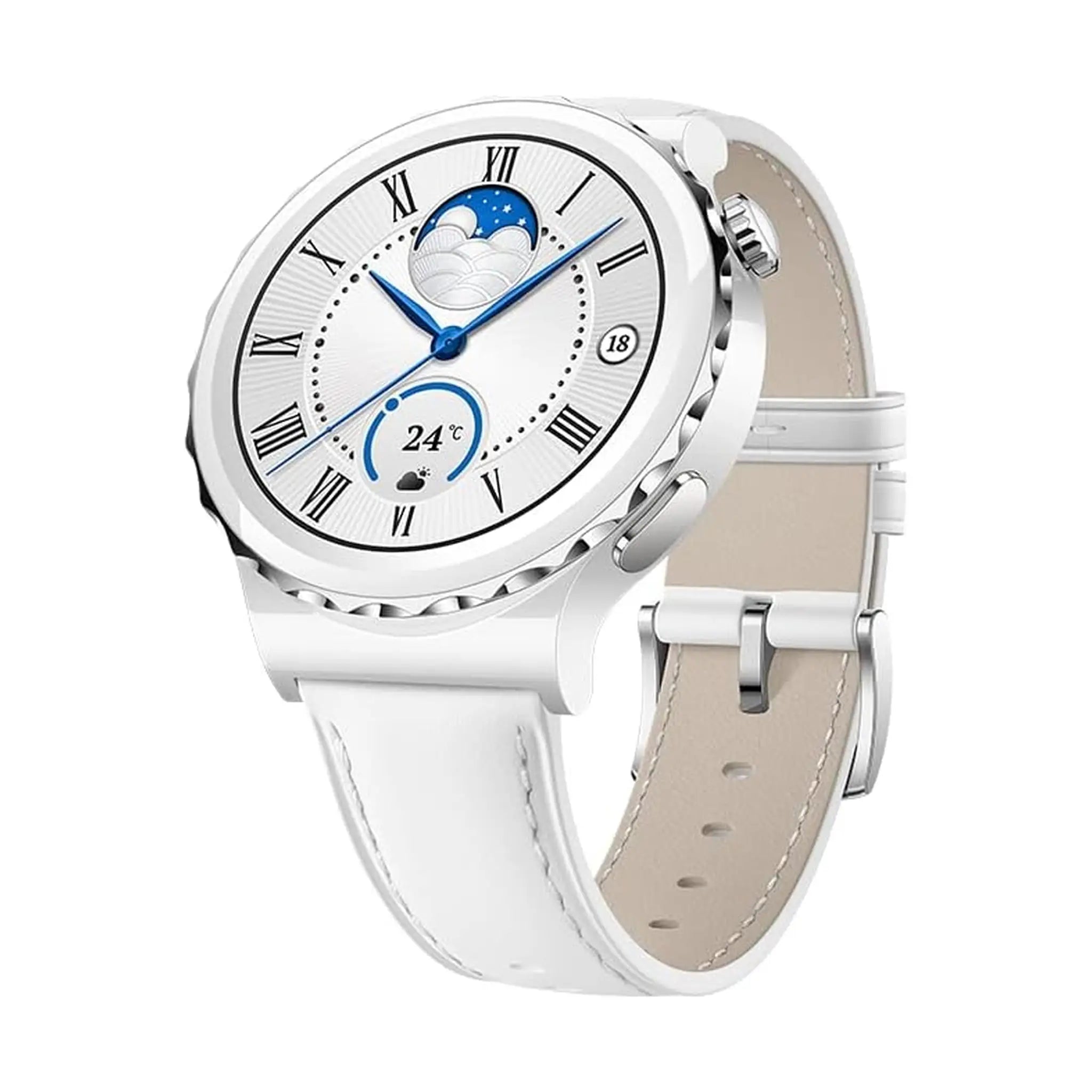 #Strap Material_White Ceramic Case, White Leather Strap