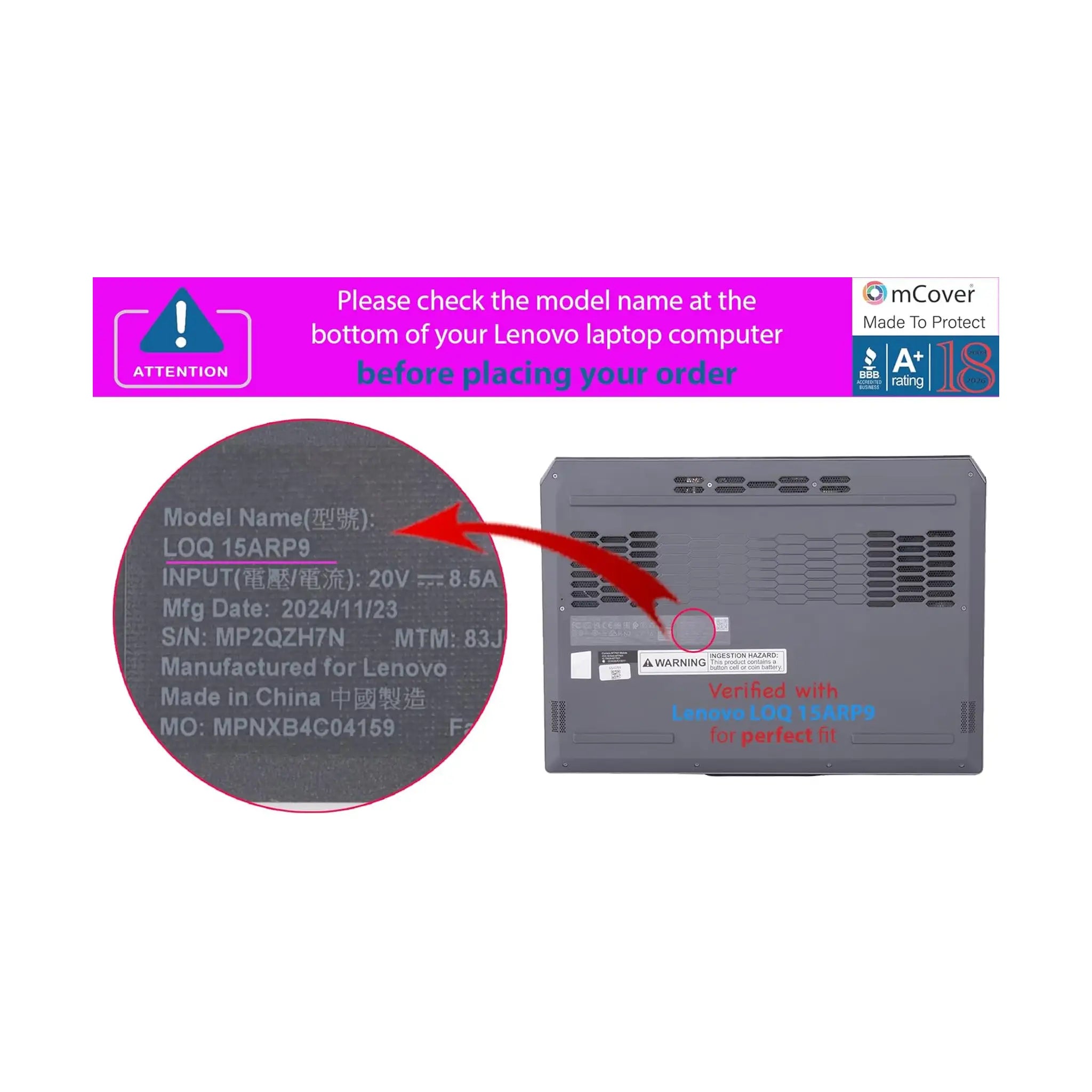 mCover Case for 2023–2025 15.6" Lenovo LOQ 15IAX9 / 15ARP9 / 15IRX9 / 15AHP9 / 15IRX10 / 15AHP10