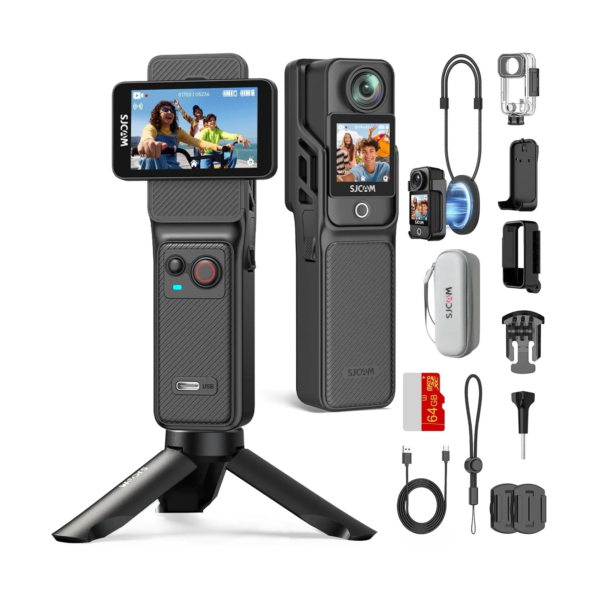 SJCAM C400 Vlog Kit – 4K 2-in-1 Removable Action Camera, 64GB, 2.29" Touchscreen, 6-Axis Stabilization, Waterproof