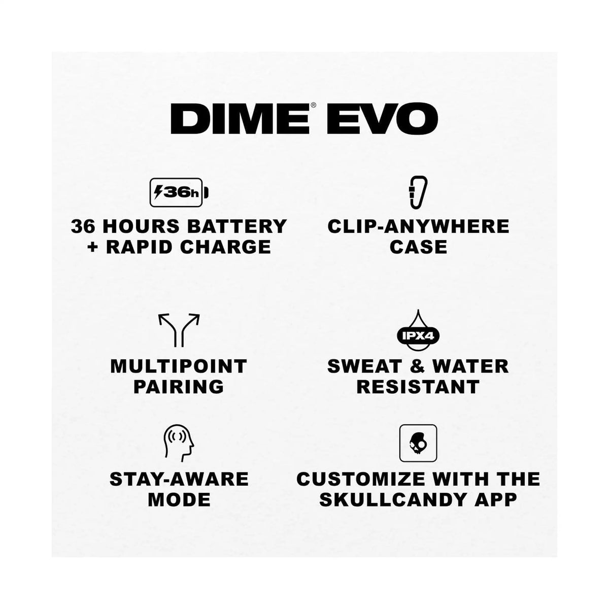 Skullcandy Dime Evo True Wireless Earbuds – Noise Isolating Fit, up to 36 Hours Battery, Clip-Anywhere Case, Primer