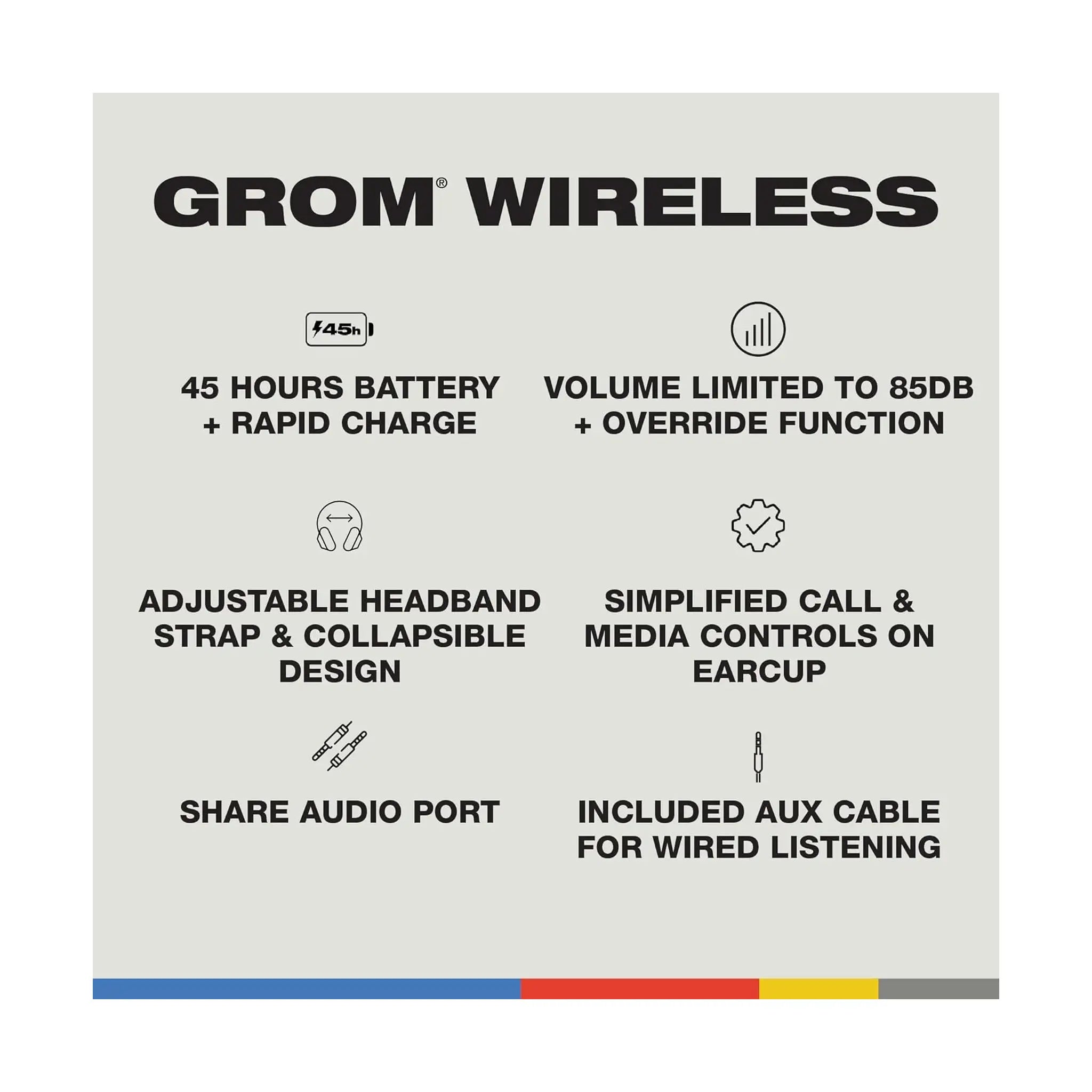 Skullcandy Grom Over-Ear Wireless Headphones (Kids) - Black & Green