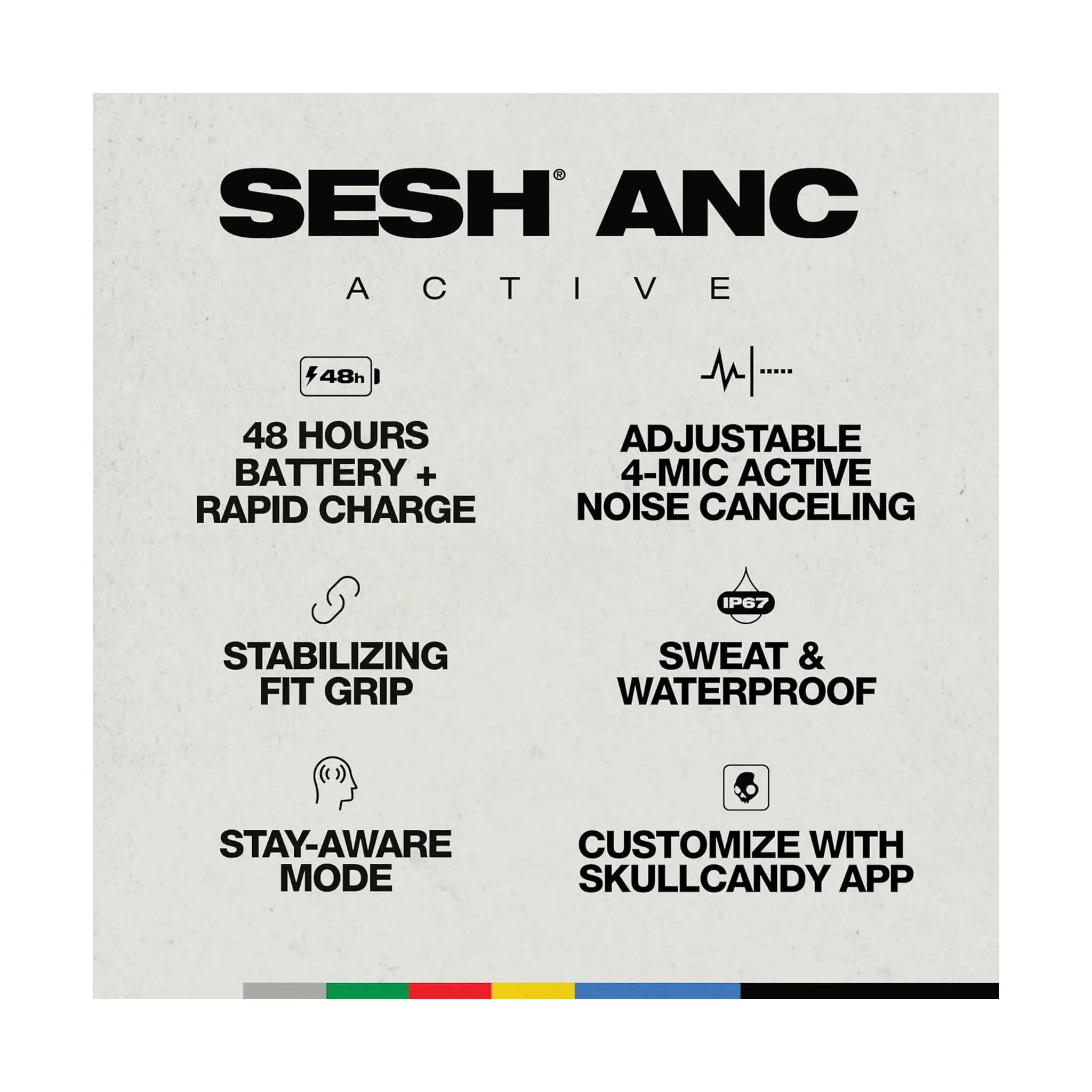 Skullcandy Sesh ANC Active Wireless In-Ear Headphones - Black