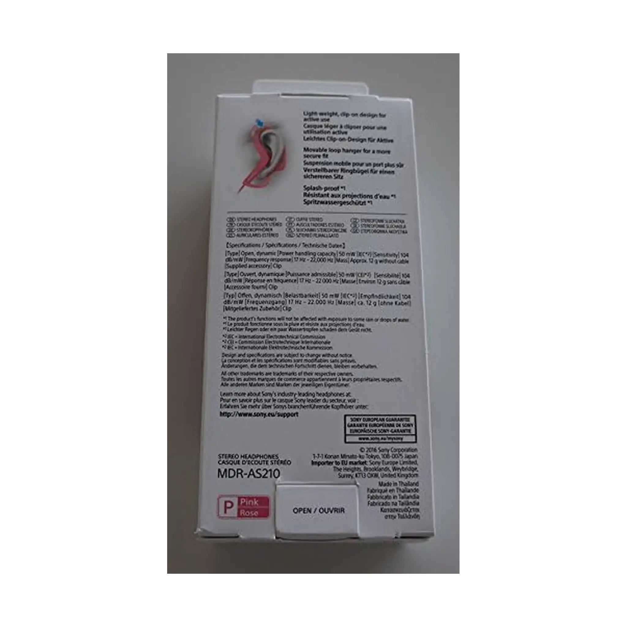 Sony MDR-AS210 Sports In-Ear Splashproof Headphones - Pink