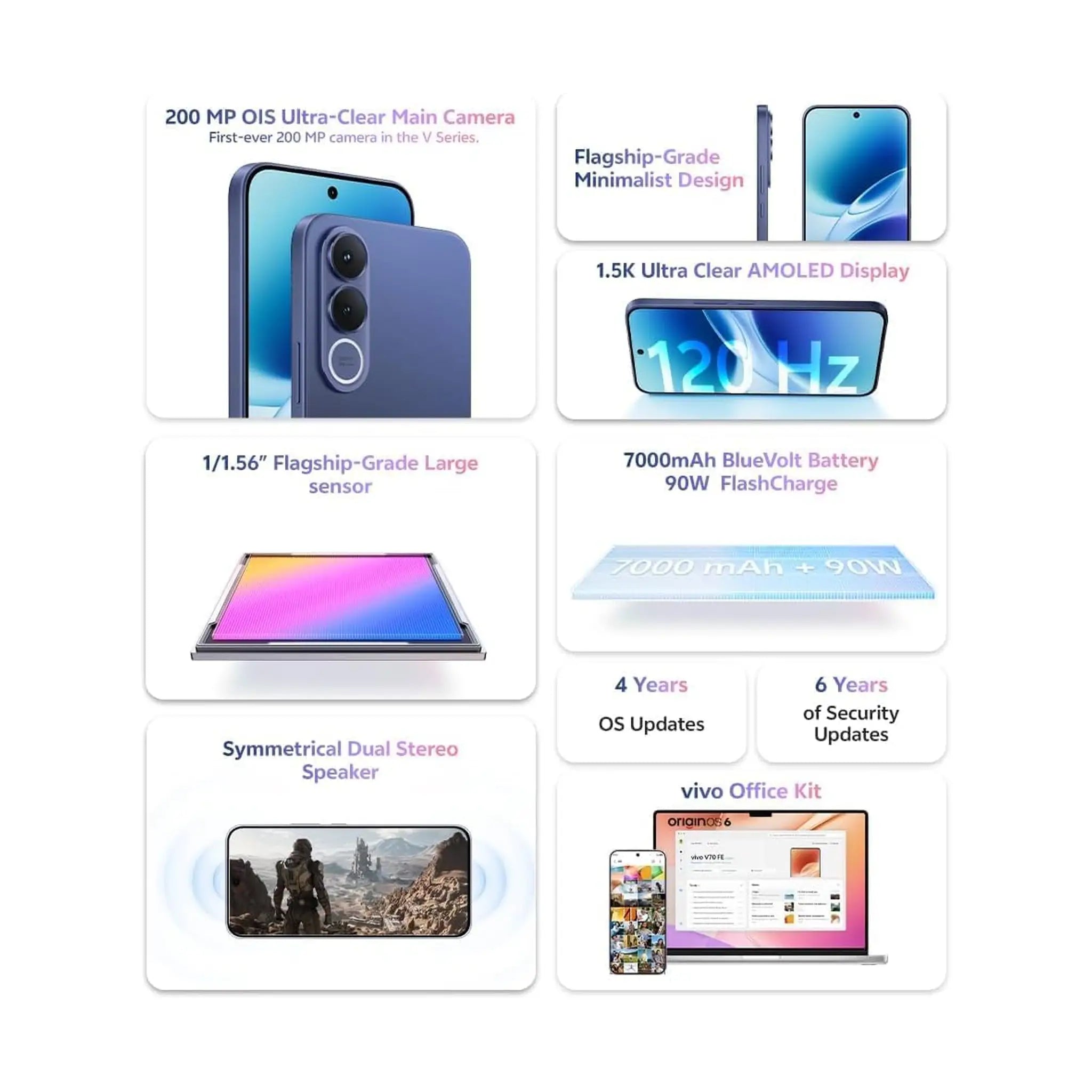 vivo V70 FE 5G Smartphone – 256GB Storage, 120Hz AMOLED, 7000mAh, IP68/IP69