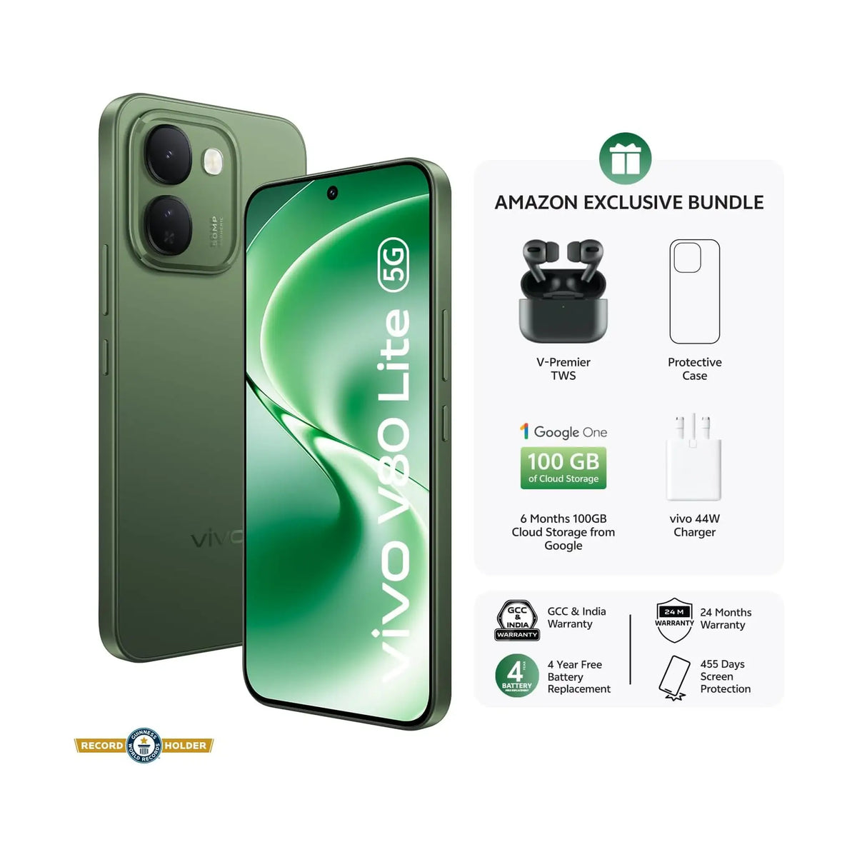 vivo V80 Lite 5G – 6.7" 1.5K 120Hz AMOLED, 8GB RAM, 128GB, 50MP Camera, 10000mAh, IP68/IP69