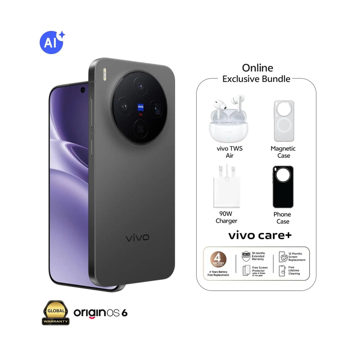 Vivo X300 5G – 512GB, 16GB RAM, AMOLED 120Hz, 200MP ZEISS Camera, MediaTek Dimensity 9500, IP69 – Elite Black