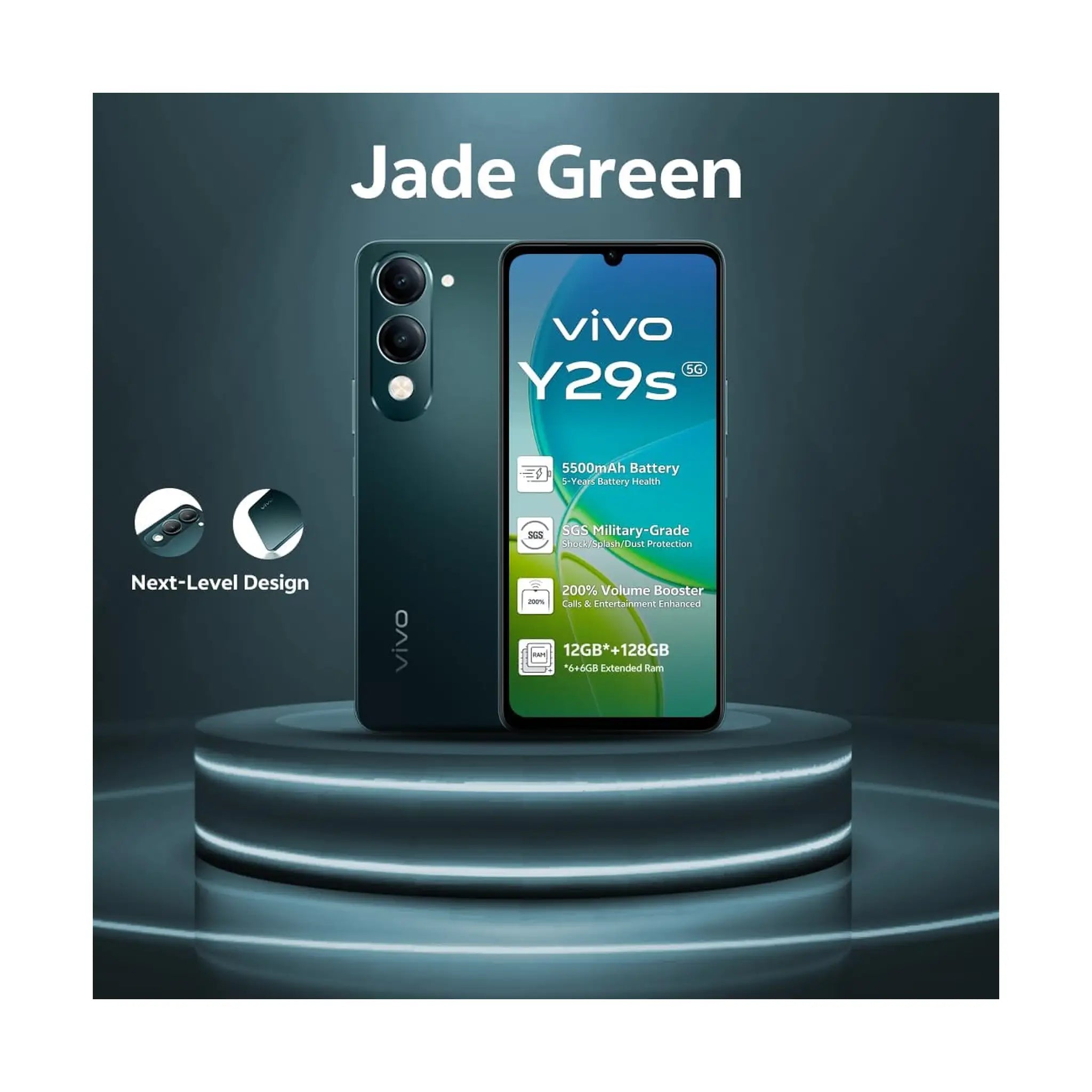Vivo Y29s AI 5G – 6+6GB RAM, 128GB, 50MP Camera, 6.74" HD+ Display, 5500mAh, IP64 – Jade Green + TWS Earbuds