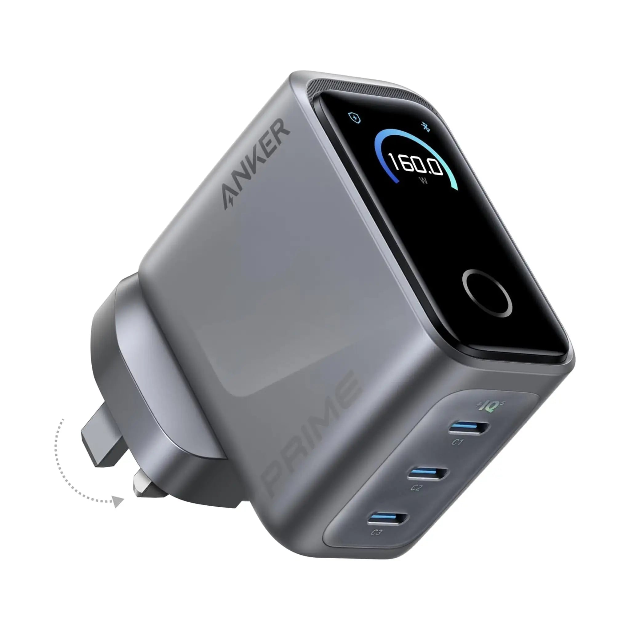 Anker Prime 160W USB-C GaN Charger – 3-Port Wall Charger with Smart Display