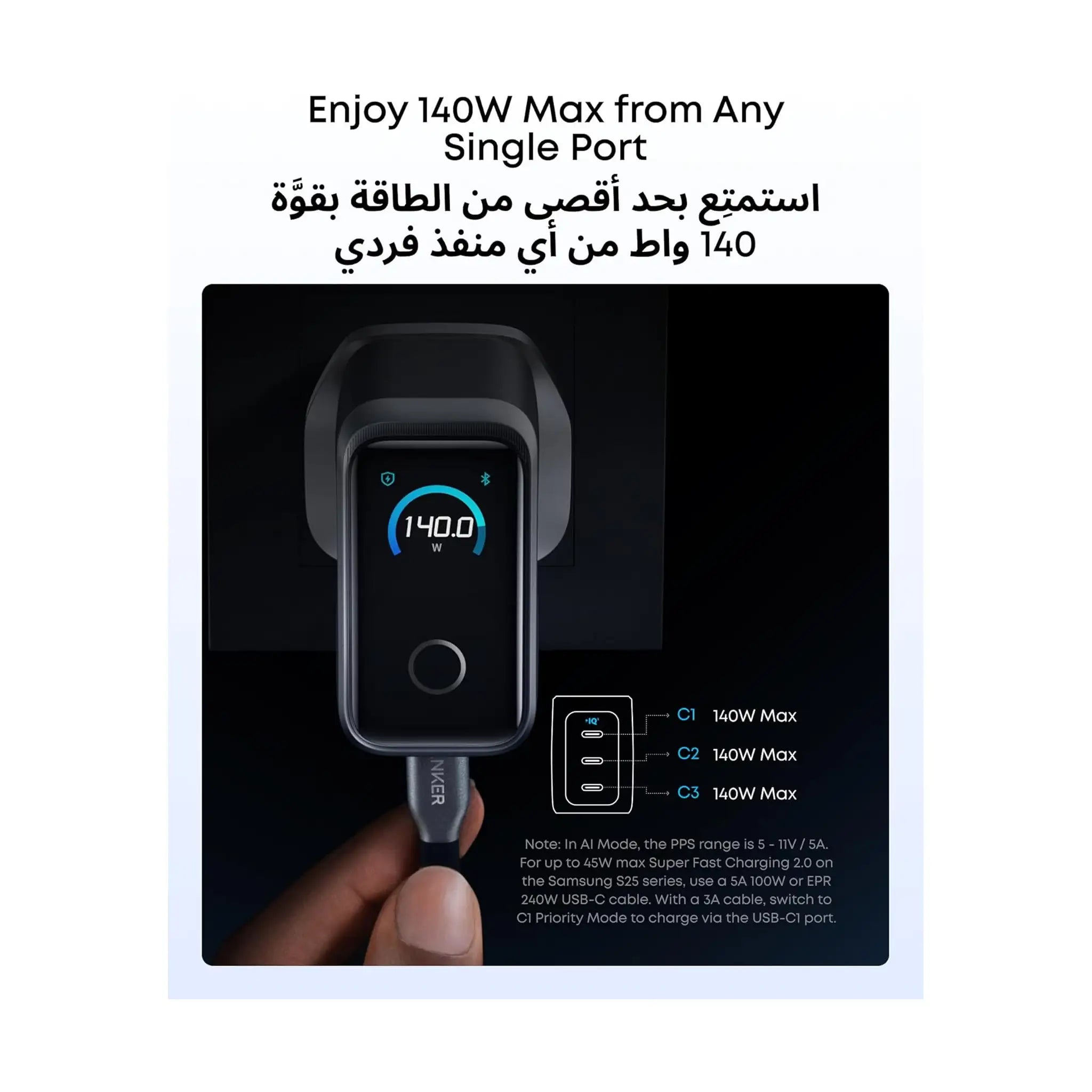 Anker Prime 160W USB-C GaN Charger – 3-Port Wall Charger with Smart Display