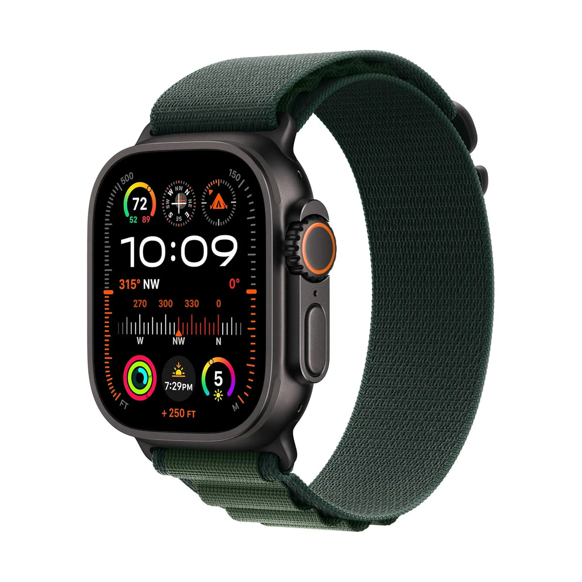 Apple Watch Ultra 2 49mm Smartwatch – GPS + Cellular, Precision GPS, Extra-Long Battery Life, Black Titanium Case with Dark Green Alpine Loop (Large)