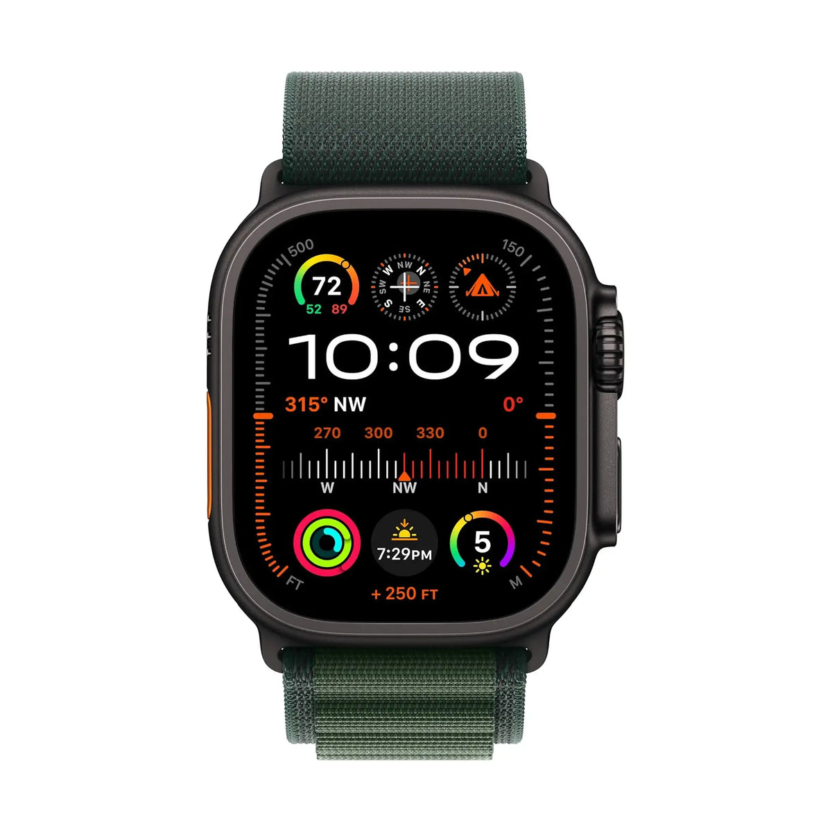 Apple Watch Ultra 2 49mm Smartwatch – GPS + Cellular, Precision GPS, Extra-Long Battery Life, Black Titanium Case with Dark Green Alpine Loop (Large)