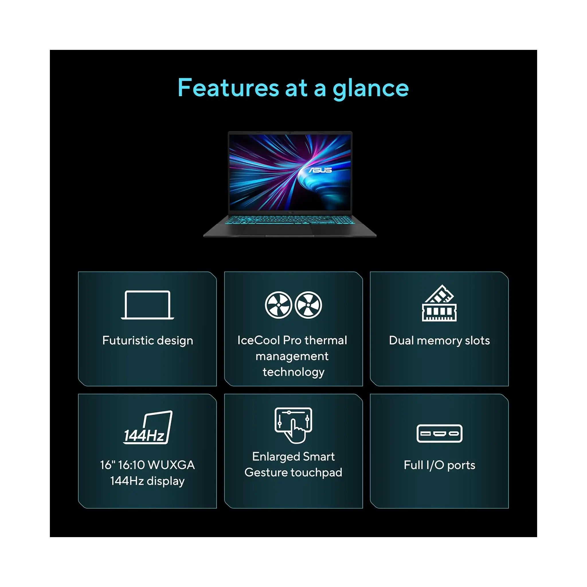 ASUS V16 Gaming Laptop – 16" WUXGA 144Hz, Intel Core 7 240H, GeForce RTX 3050, 16GB RAM, 512GB SSD, Windows 11
