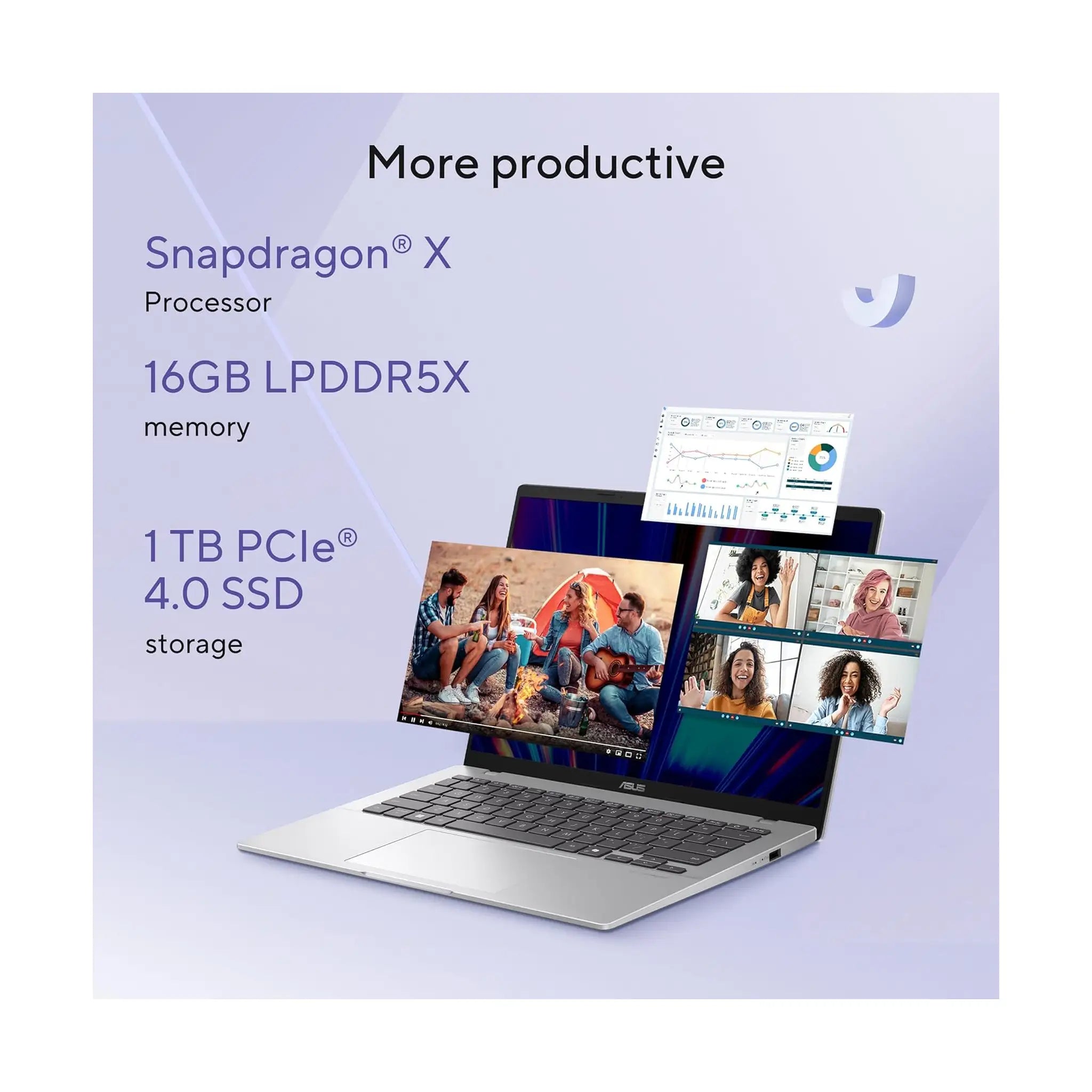 ASUS Vivobook 14 Copilot+ PC  (2025) – 14" WUXGA, Snapdragon X X126100, 16GB RAM, 1TB SSD, Windows 11 Home, Platinum Gold [X1407QA-LY046W]