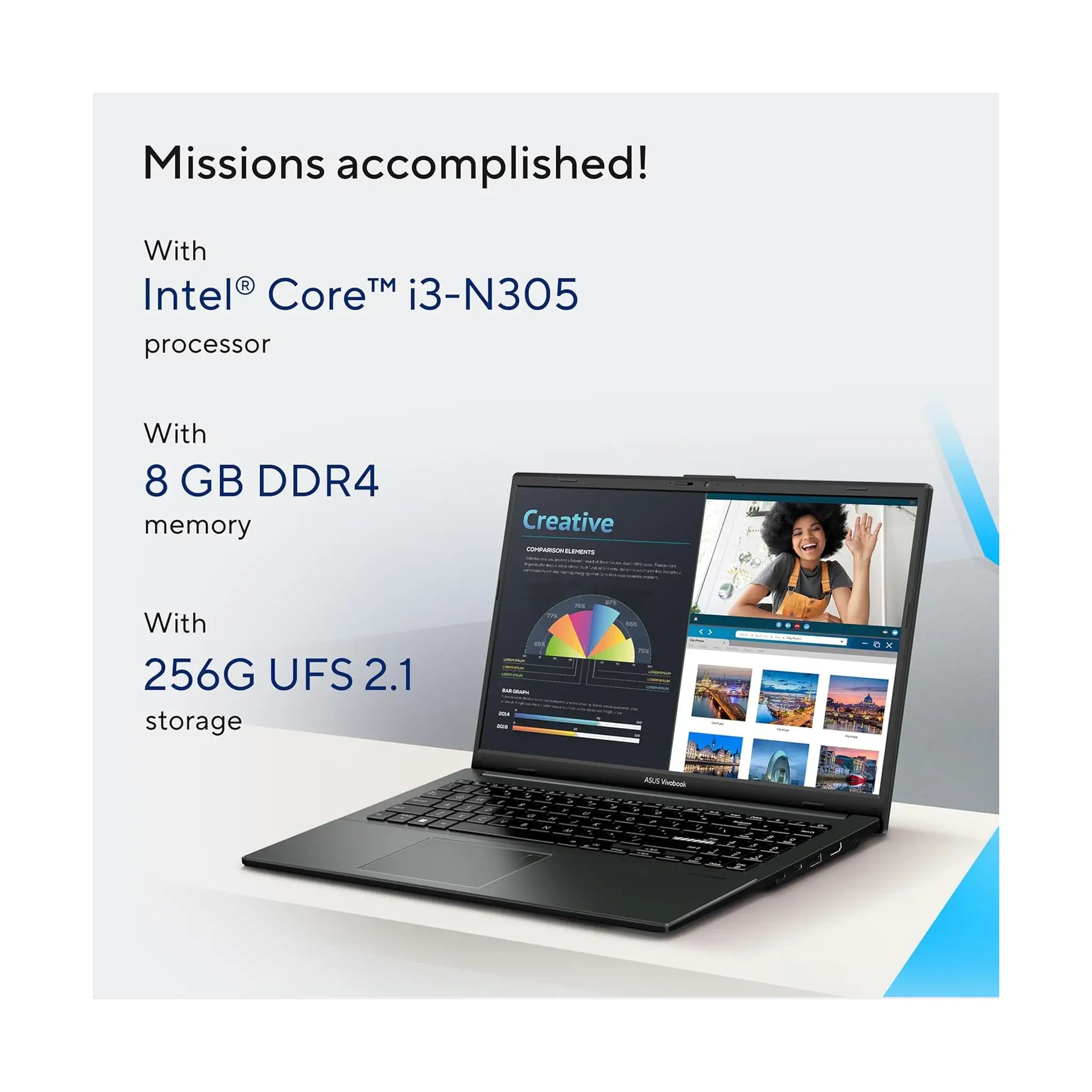 ASUS Vivobook Go 15 Laptop (2023) – 15.6" Display, Intel Core i3-N305, 8GB RAM, 256GB SSD, Windows 11 Home