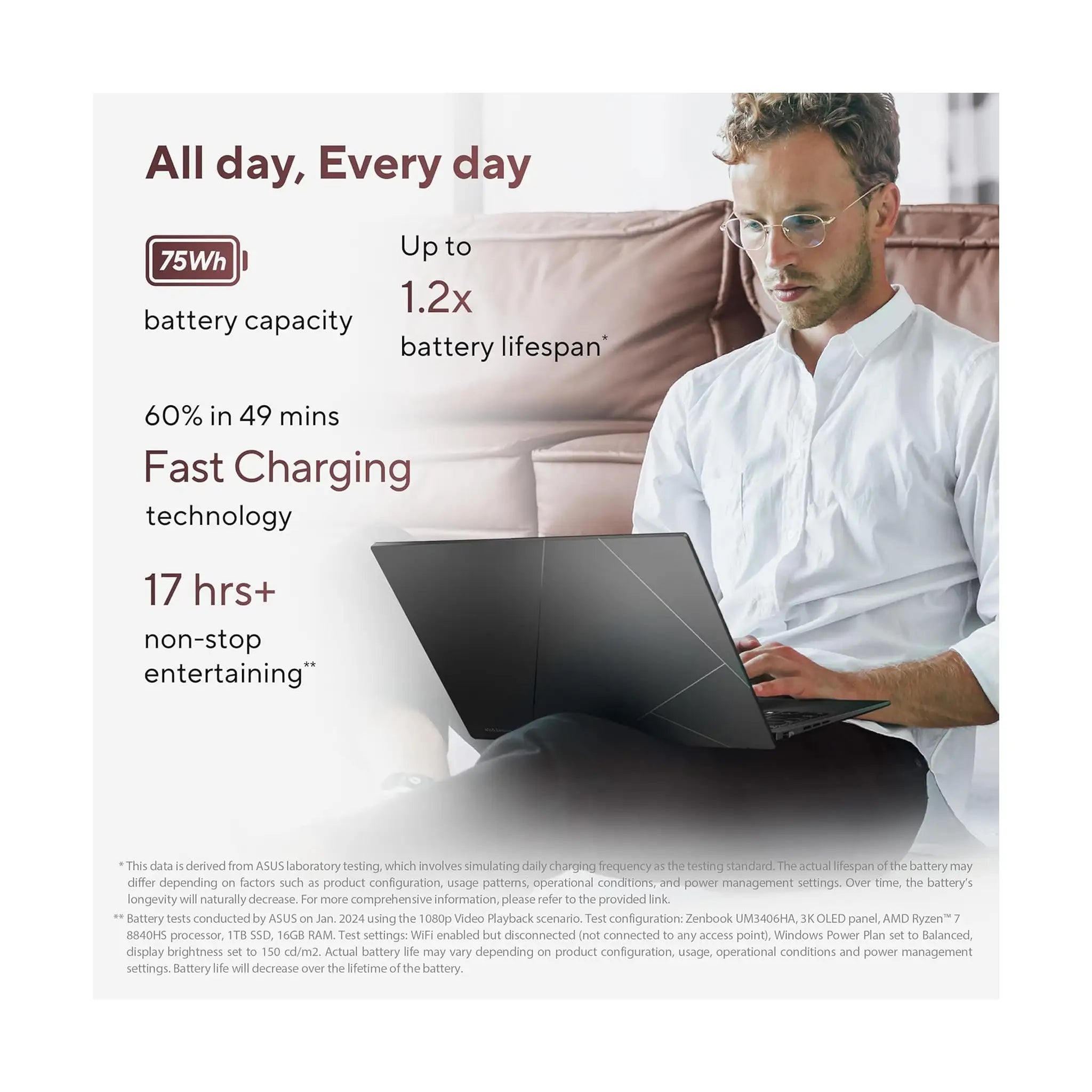 ASUS Zenbook 14 14" OLED Laptop (2025) – 14" 3K (2880x1800) OLED, 32GB RAM, 1TB SSD, AMD Ryzen AI 7 350  [UM3406KA]