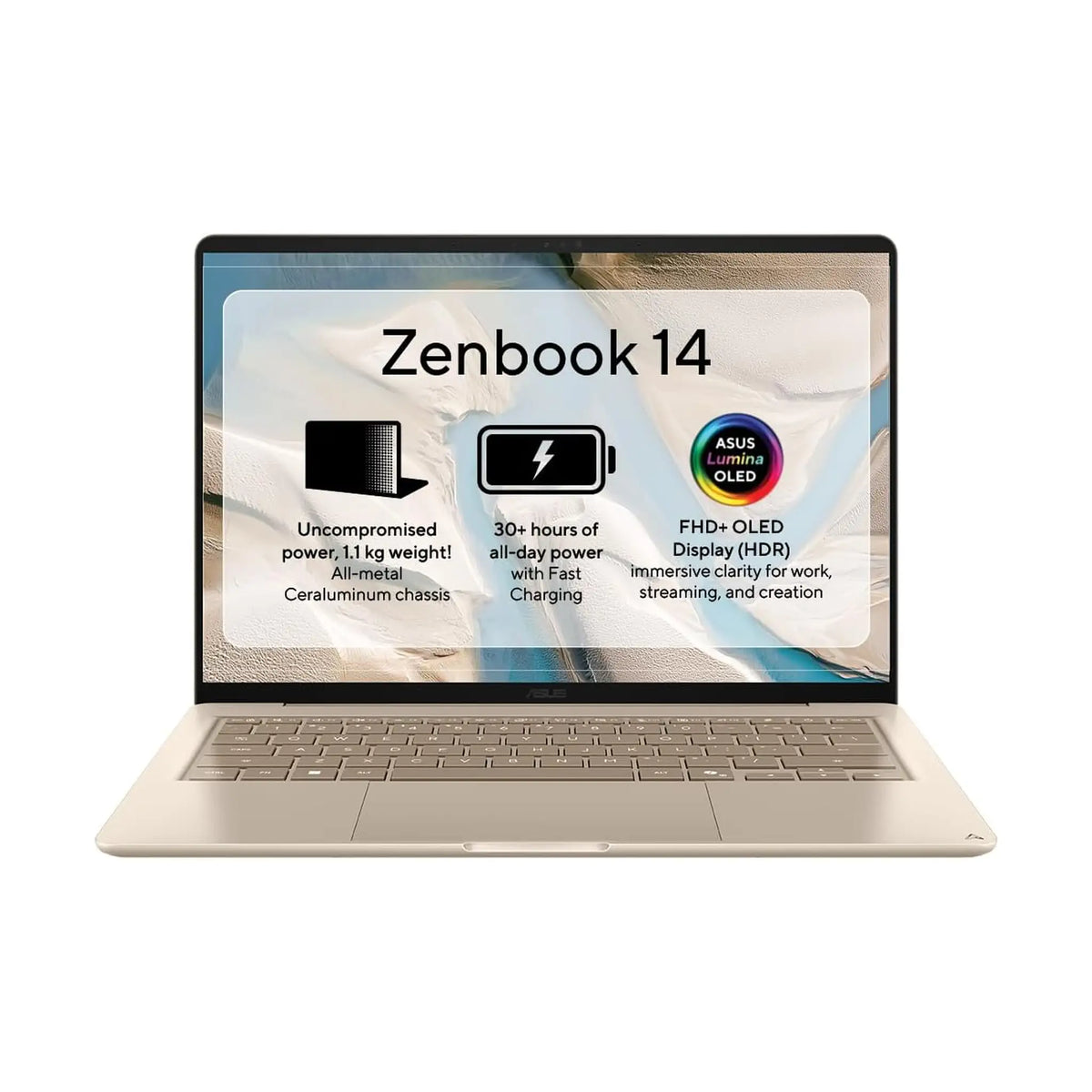 ASUS Zenbook 14 OLED UX3480QA Laptop (2026) – 14" WUXGA OLED, Snapdragon X X1-26-100, 8GB RAM, 512GB SSD, Windows 11 Home, Beige