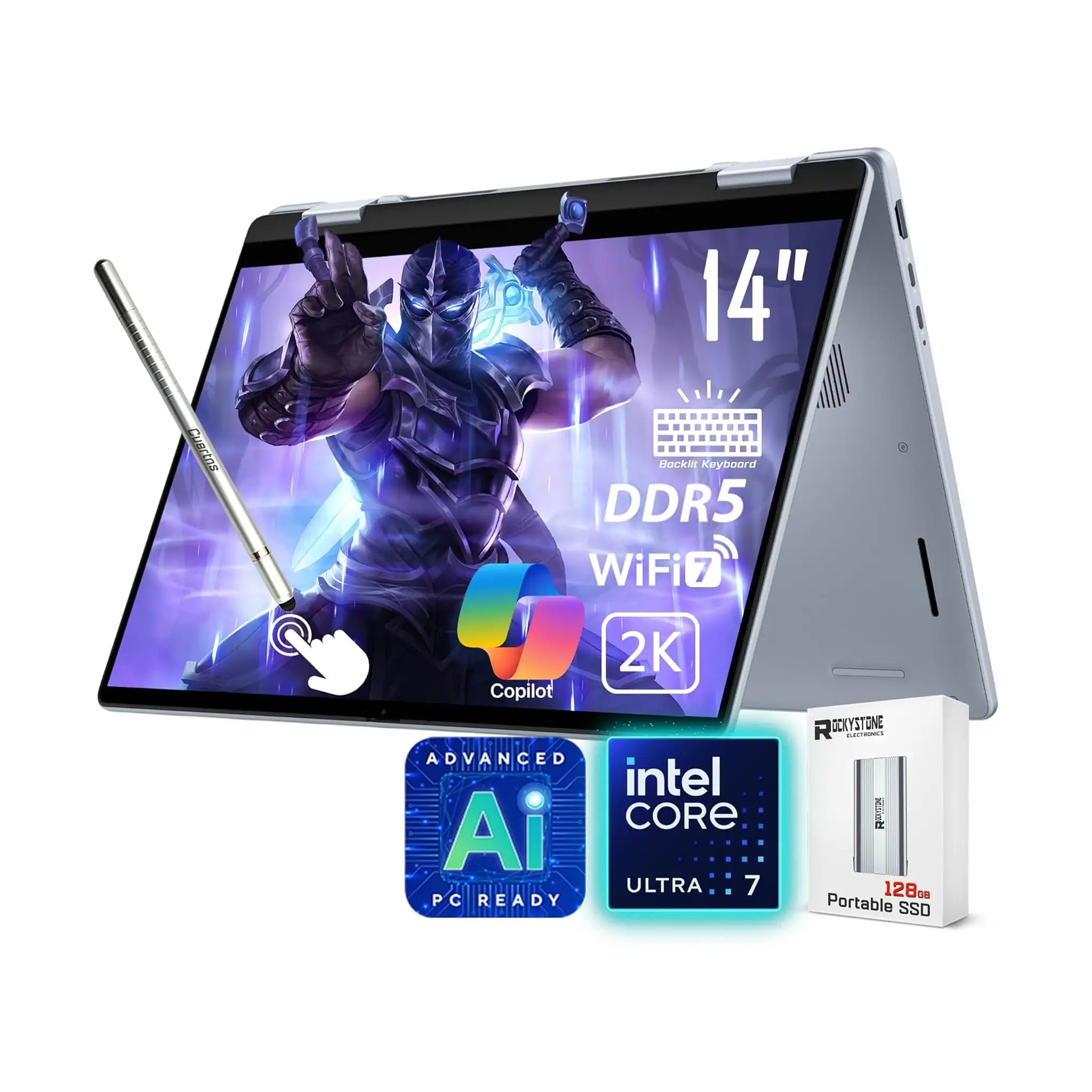 Dell 14 Plus 2‑in‑1 – 14" 2K Touchscreen Laptop (2025), Core Ultra 7 256V, 16GB DDR5, 1TB SSD, Windows 11 Pro, Ice Blue