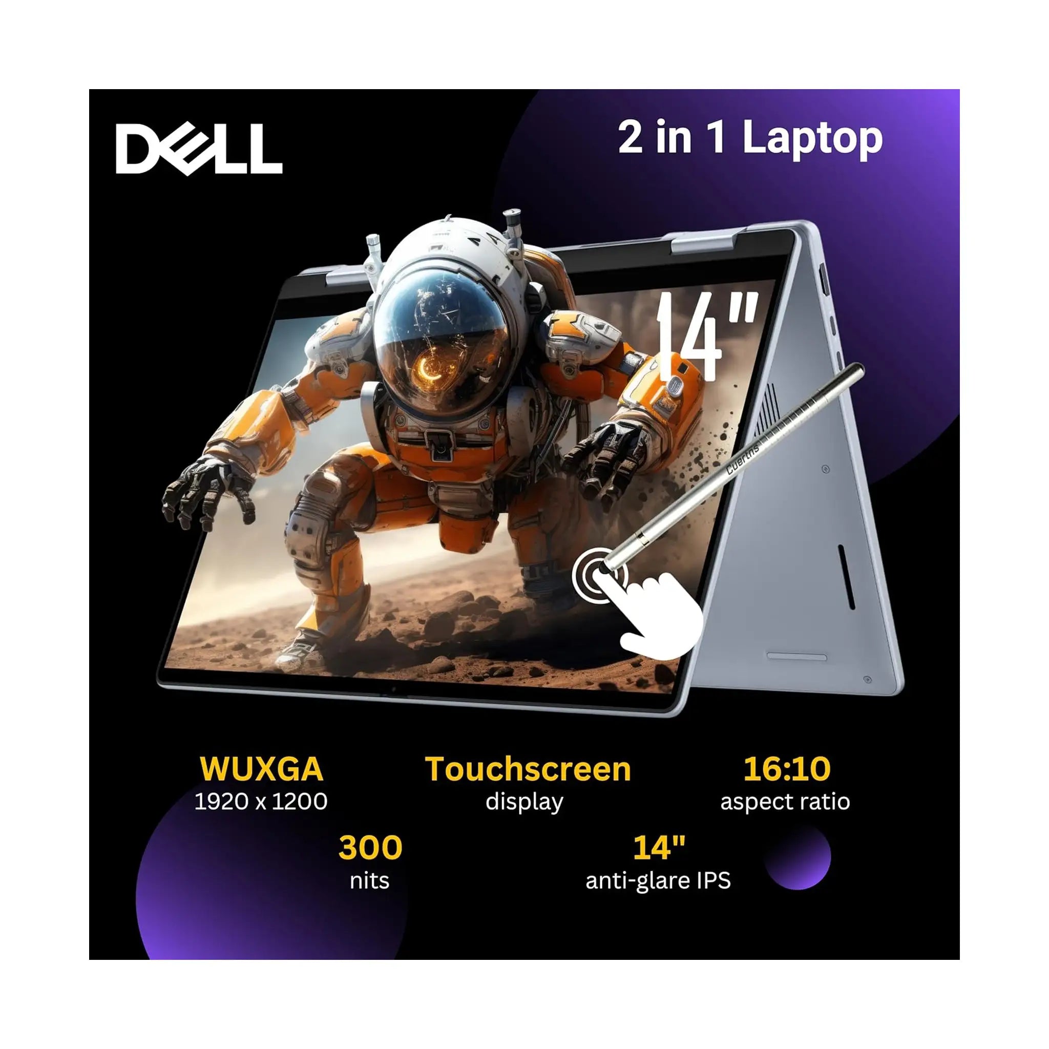 Dell 14 Plus 2‑in‑1 – 14" 2K Touchscreen Laptop (2025), Core Ultra 7 256V, 16GB DDR5, 1TB SSD, Windows 11 Pro, Ice Blue