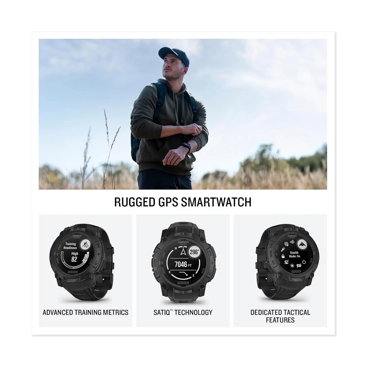 Garmin Instinct 3 Solar Tactical Edition 45mm Rugged GPS Smartwatch – Solar Charging, Stealth Mode, Jumpmaster, Black