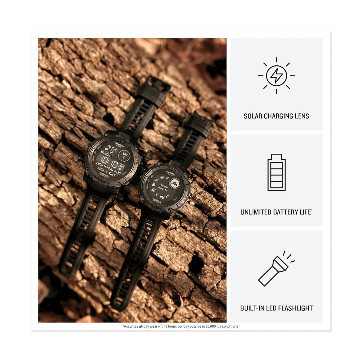 Garmin Instinct 3 Solar Tactical Edition 45mm Rugged GPS Smartwatch – Solar Charging, Stealth Mode, Jumpmaster, Black