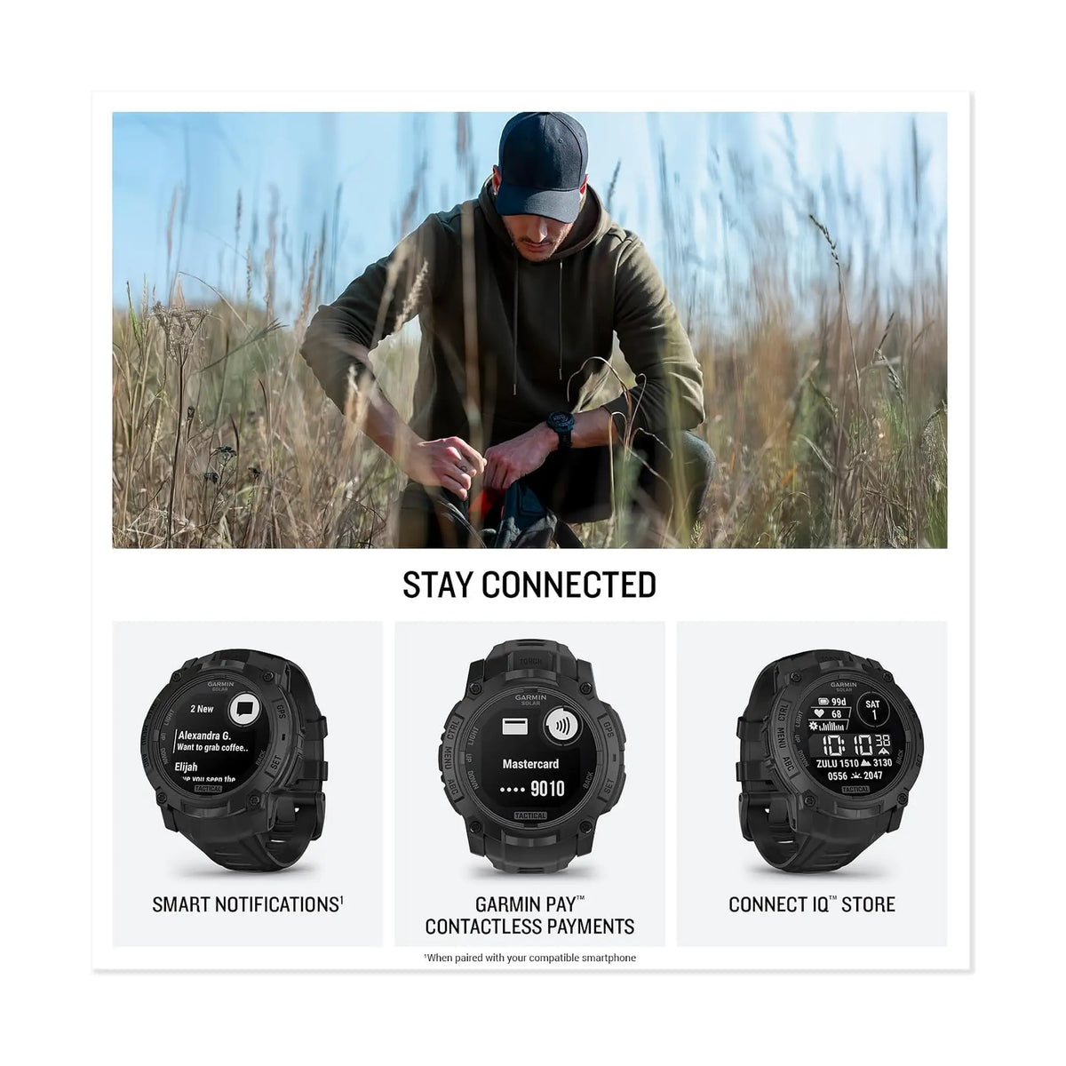 Garmin Instinct 3 Solar Tactical Edition 45mm Rugged GPS Smartwatch – Solar Charging, Stealth Mode, Jumpmaster, Black