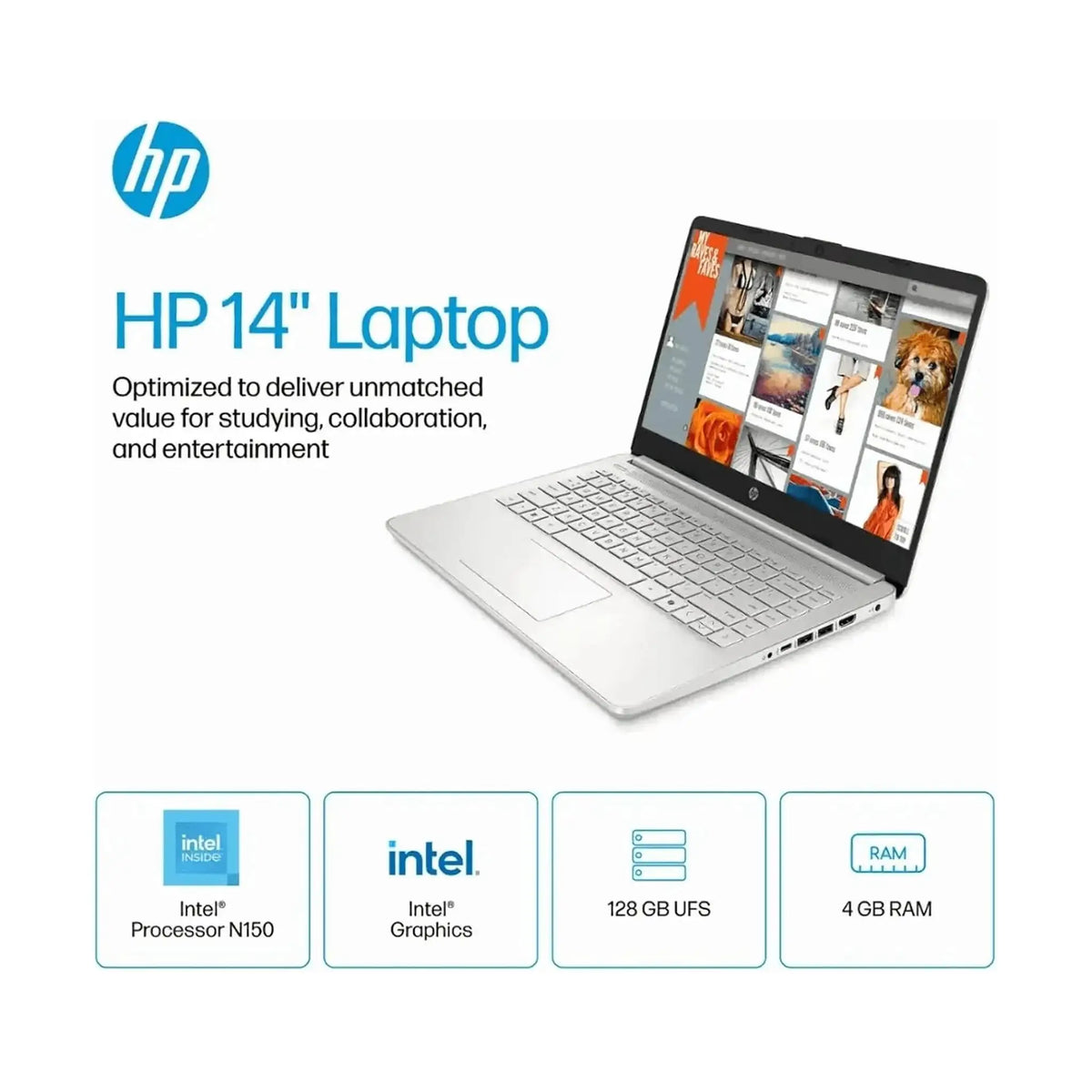 HP 14" (2025) Laptop – HD, Intel N150, 4GB RAM, 128GB SSD, Windows 11 Home [14-dq6011dx]