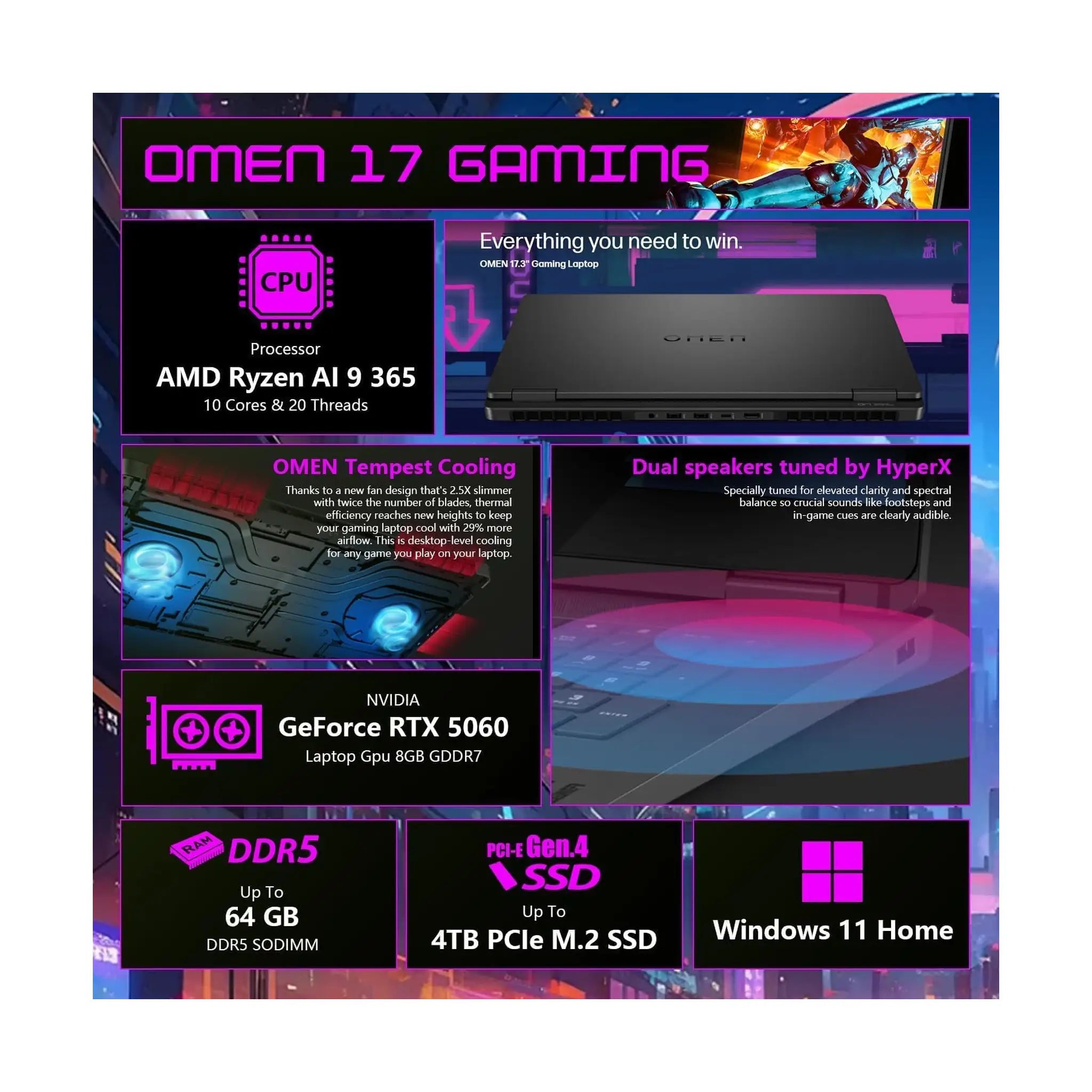 HP OMEN 17.3" Gaming Laptop (2025) – FHD 144Hz, AMD Ryzen AI 9 365, RTX 5060, 32GB RAM, 1TB SSD, Windows 11