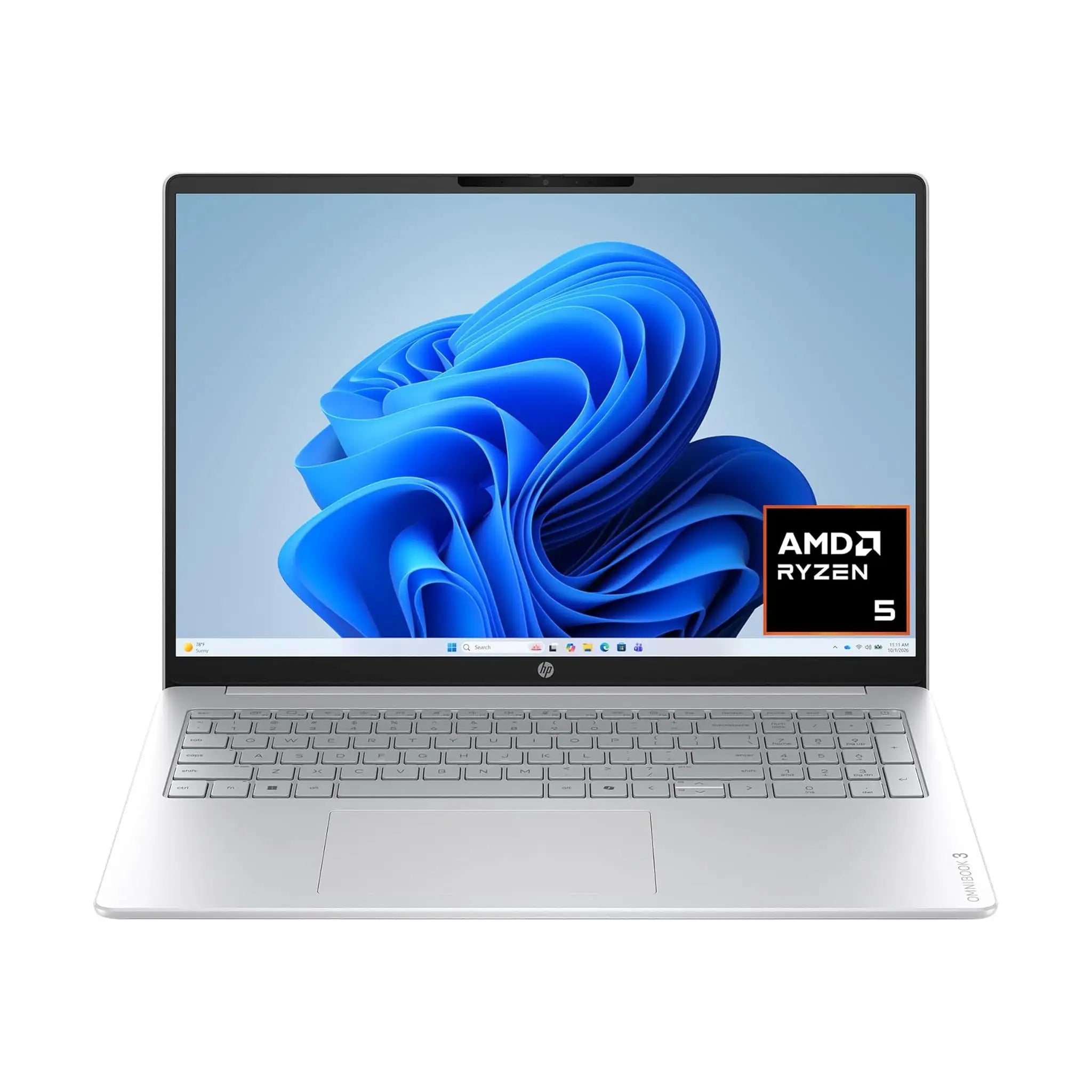 HP OmniBook 3 (2025) Laptop – 16" 2K Touch, AMD Ryzen 5 40, 16GB RAM, 256GB SSD, Radeon 610M, Windows 11 Home, Glacier Silver