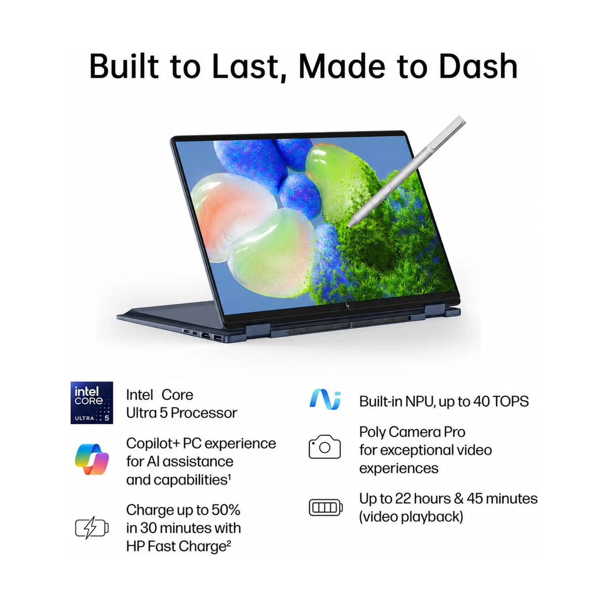 HP OmniBook X Flip 14-fm0013dx 2-in-1 Laptop (2025) – 14" WUXGA IPS Touch, Intel Core Ultra 5 226V, 16GB RAM, Intel Arc 130V Graphics, Windows 11 Home, Atmospheric Blue