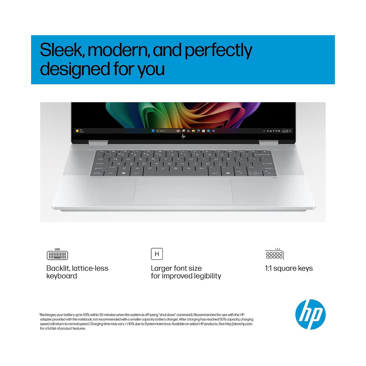 HP OmniBook X Flip 16-as0001ne 2-in-1 Laptop (2025) – 16" 2K Touch, Intel Core Ultra 7 258V, 32GB RAM, 1TB SSD, Windows 11, Glacier Silver
