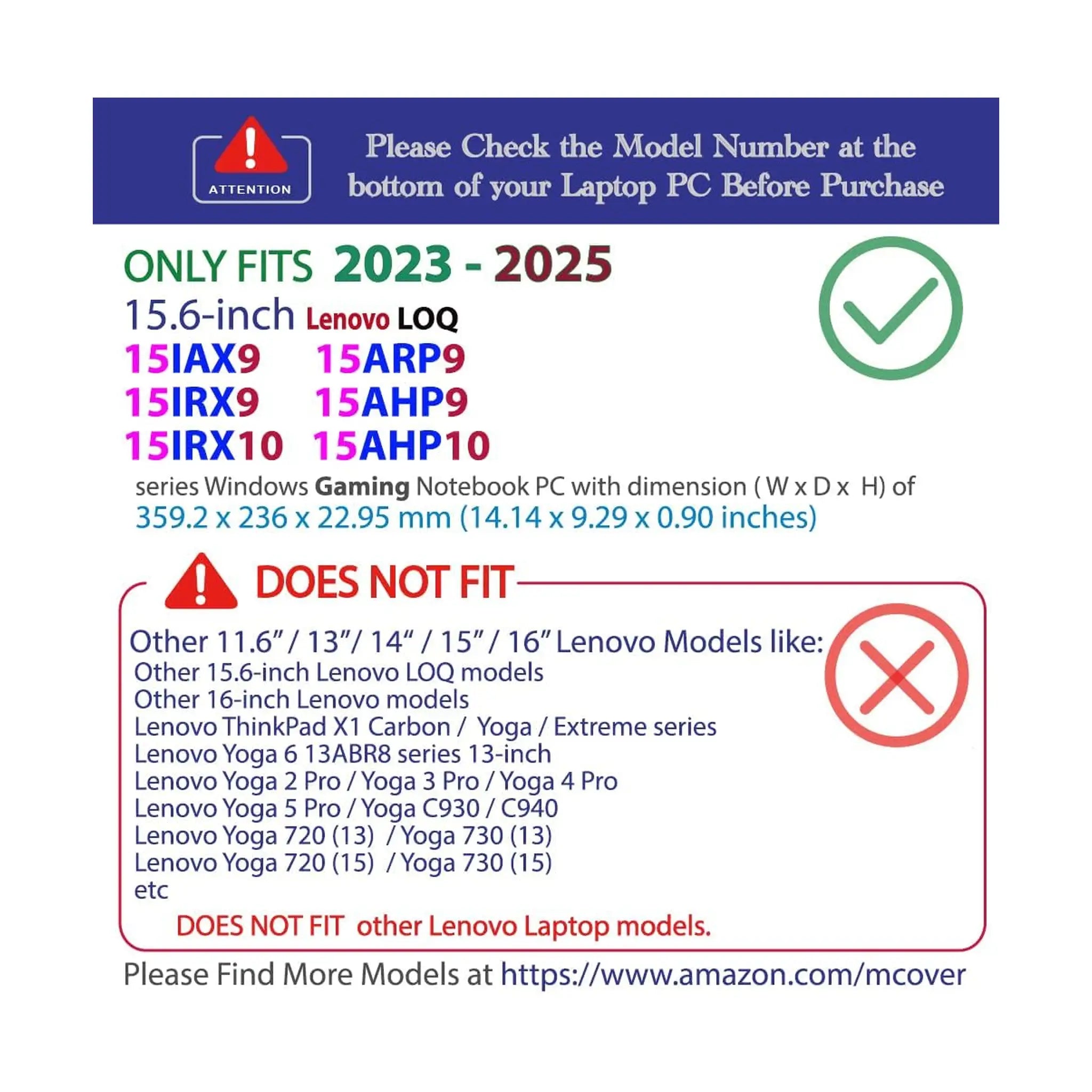 mCover Case for 2023–2025 15.6" Lenovo LOQ 15IAX9 / 15ARP9 / 15IRX9 / 15AHP9 / 15IRX10 / 15AHP10