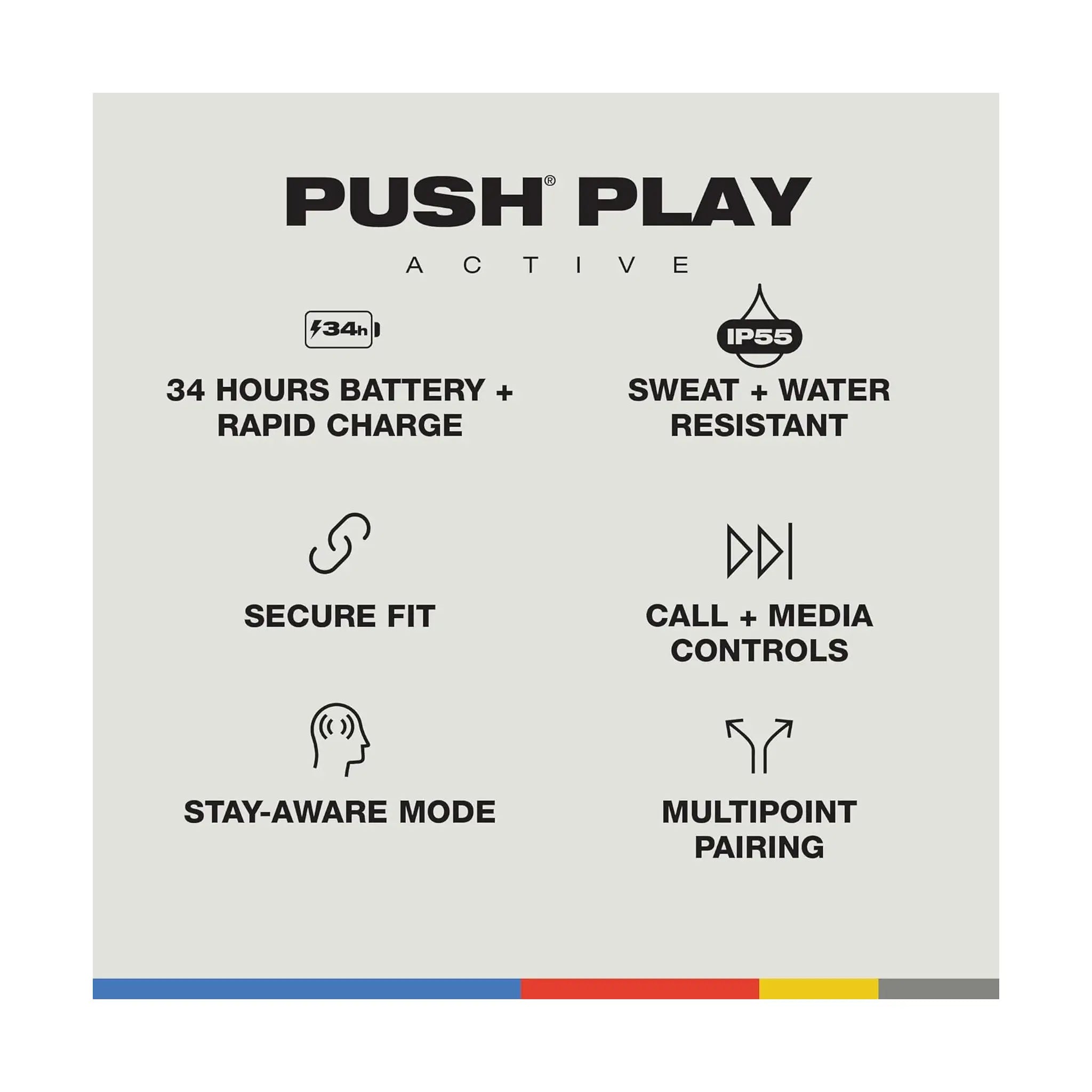 Skullcandy Push Play Active Wireless Earbuds -  Black & Orange